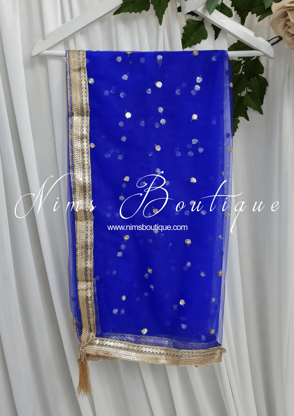 Nims Boutique Royal Blue Net Sequin Dupatta/Chunni