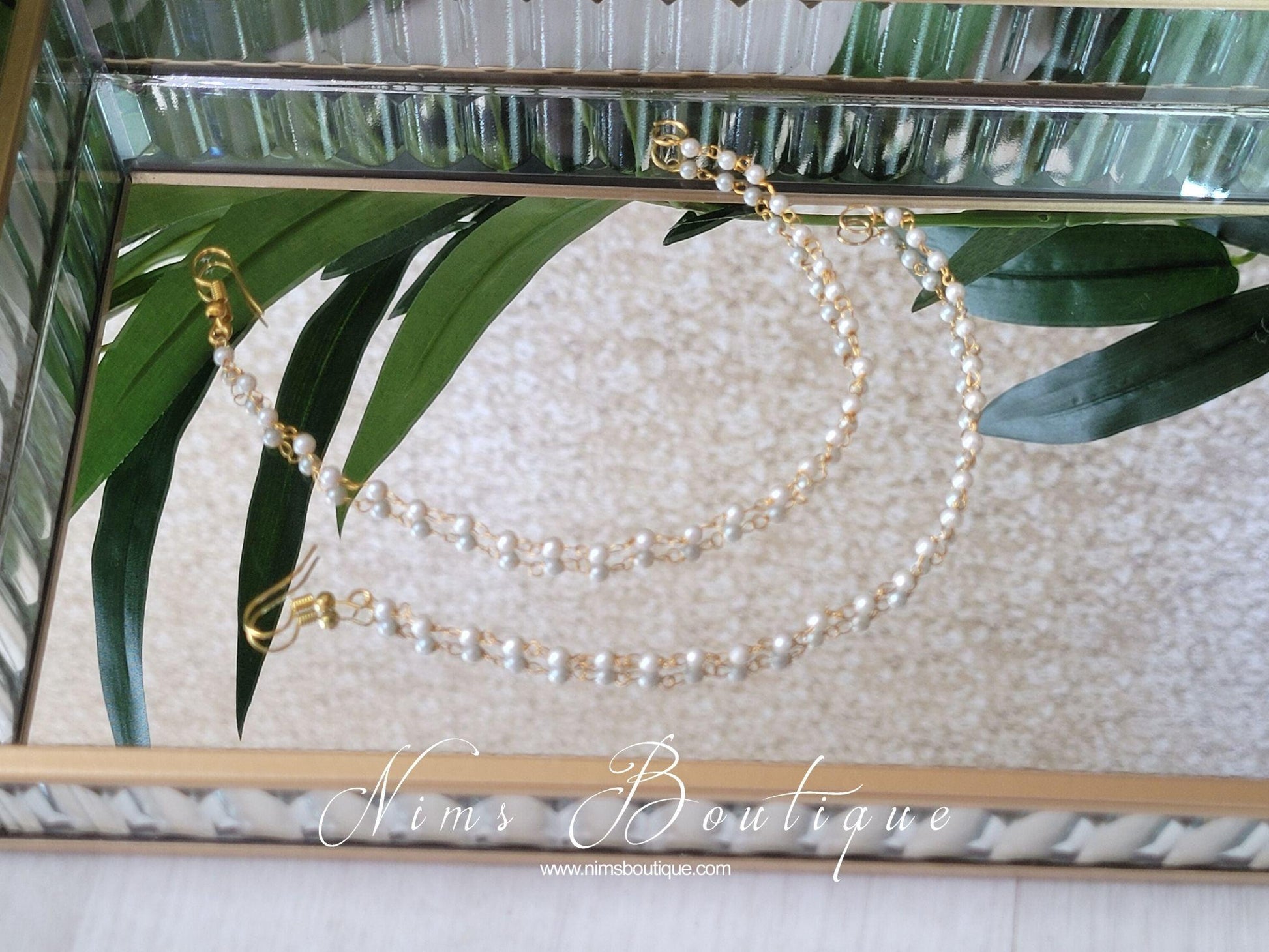 Nims Boutique Gold & Pearl Pair of Earring Chains 1 row