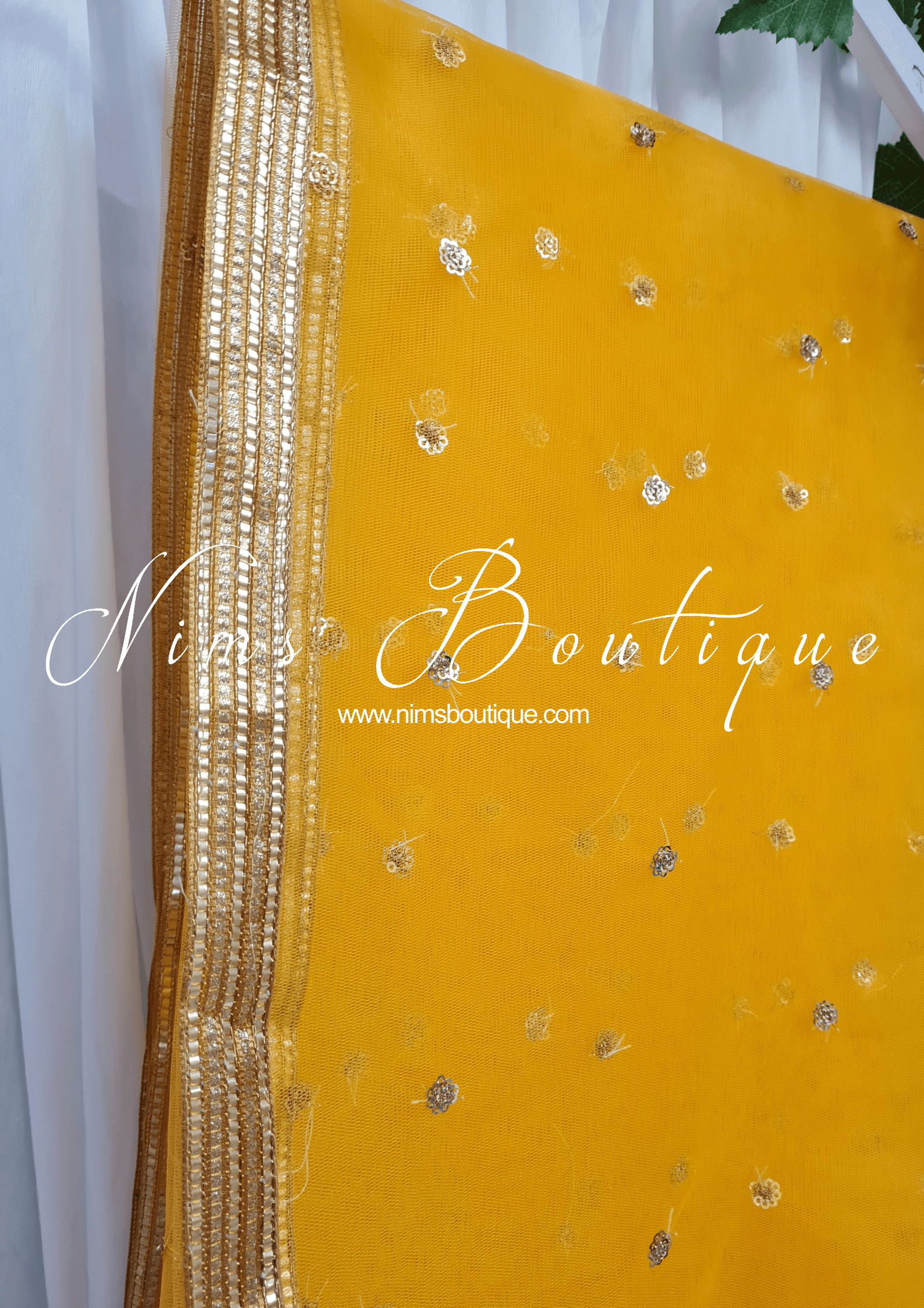 Nims Boutique Dark Yellow Net Sequin Dupatta/Chunni NS9