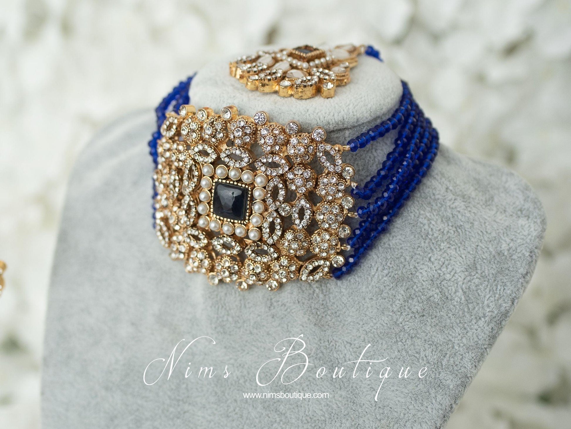 Nims Boutique Neetu Maharani Royal Blue Choker Set