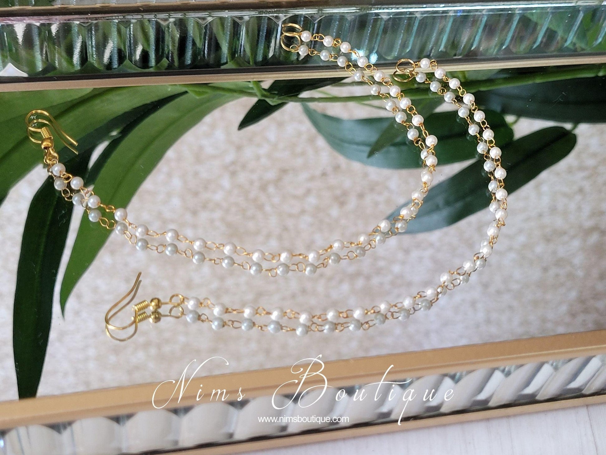 Nims Boutique Gold & Pearl Pair of Earring Chains 1 row