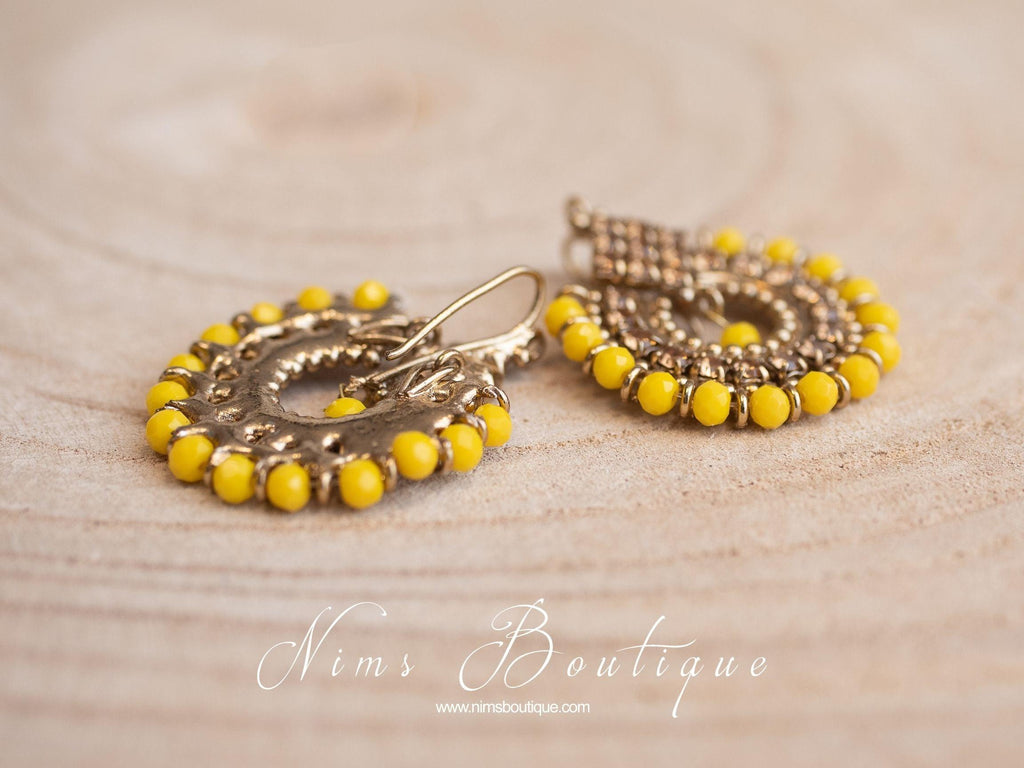 Nims Boutique Vidya Dark Yellow & Gold Stone Earrings