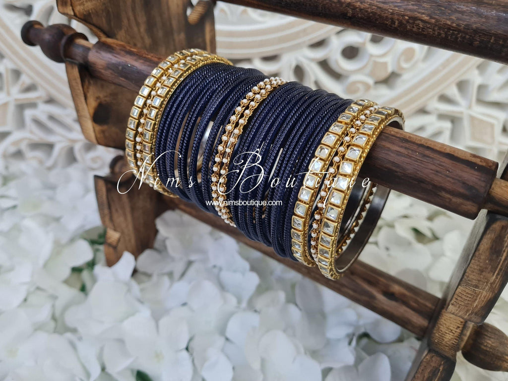 Nims Boutique Navy & Kundan Set of Bangles NV1