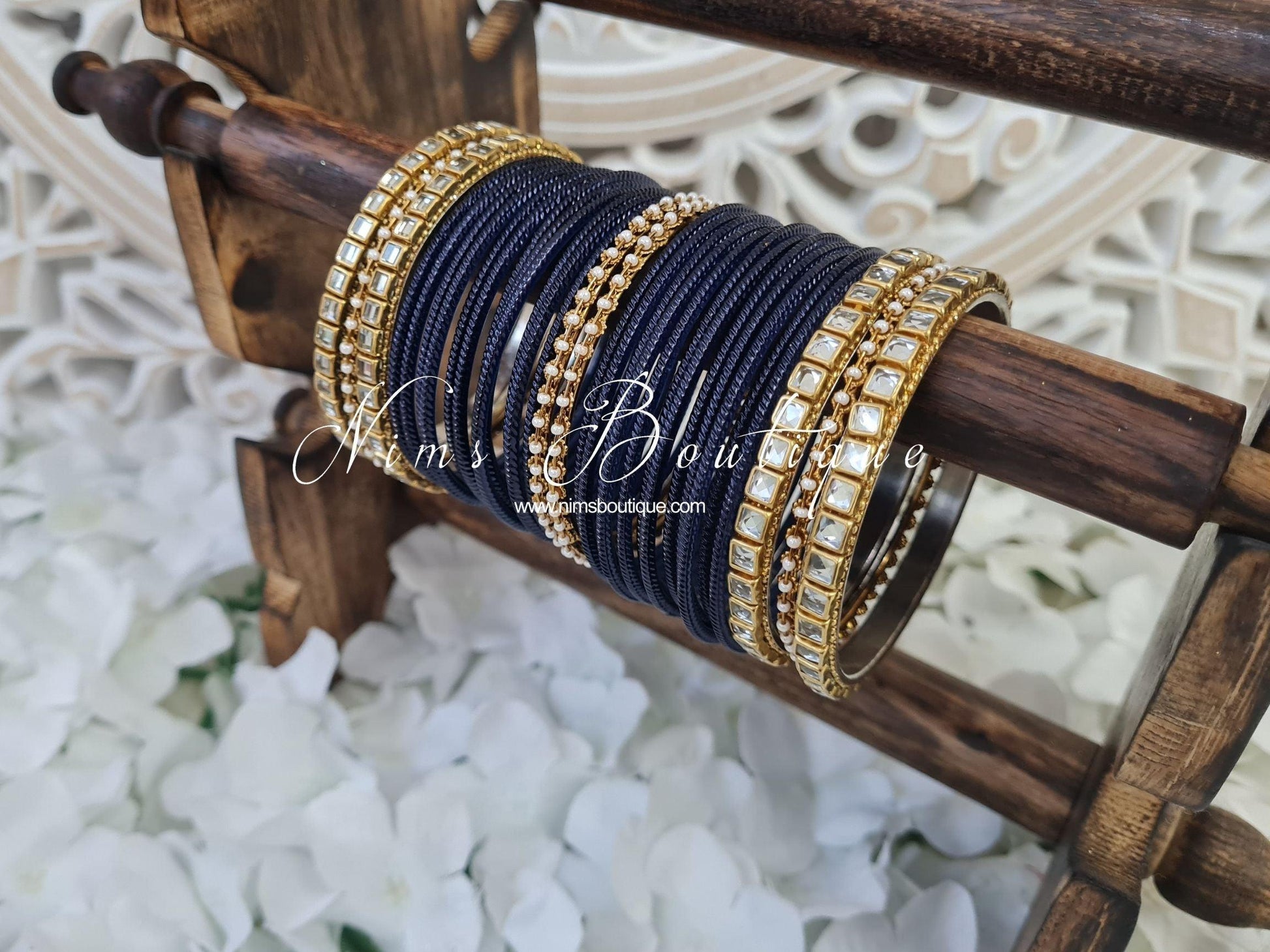 Nims Boutique Navy & Kundan Set of Bangles NV1