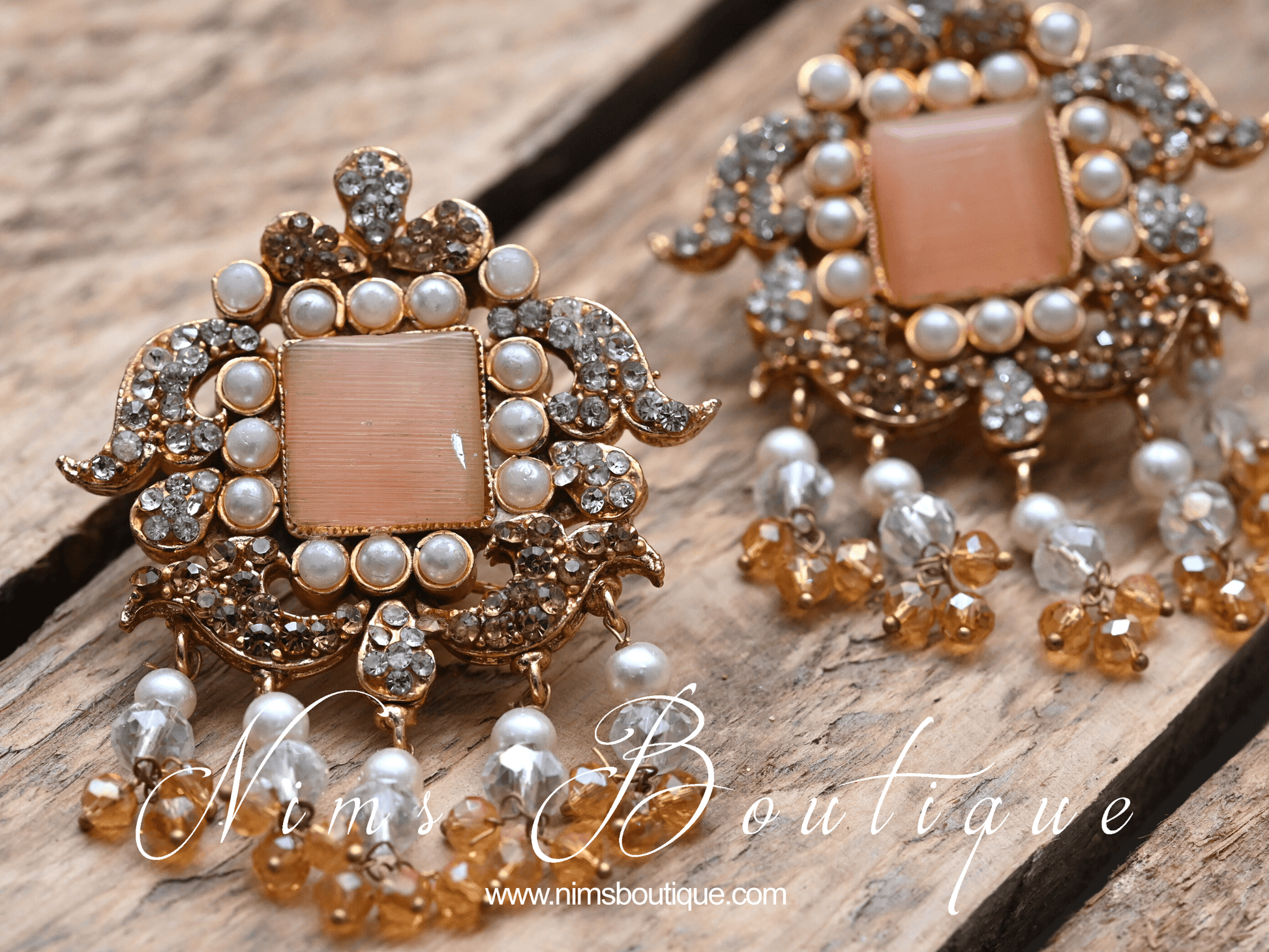 Nims Boutique Ananya Peach Gem Maharani Choker Set