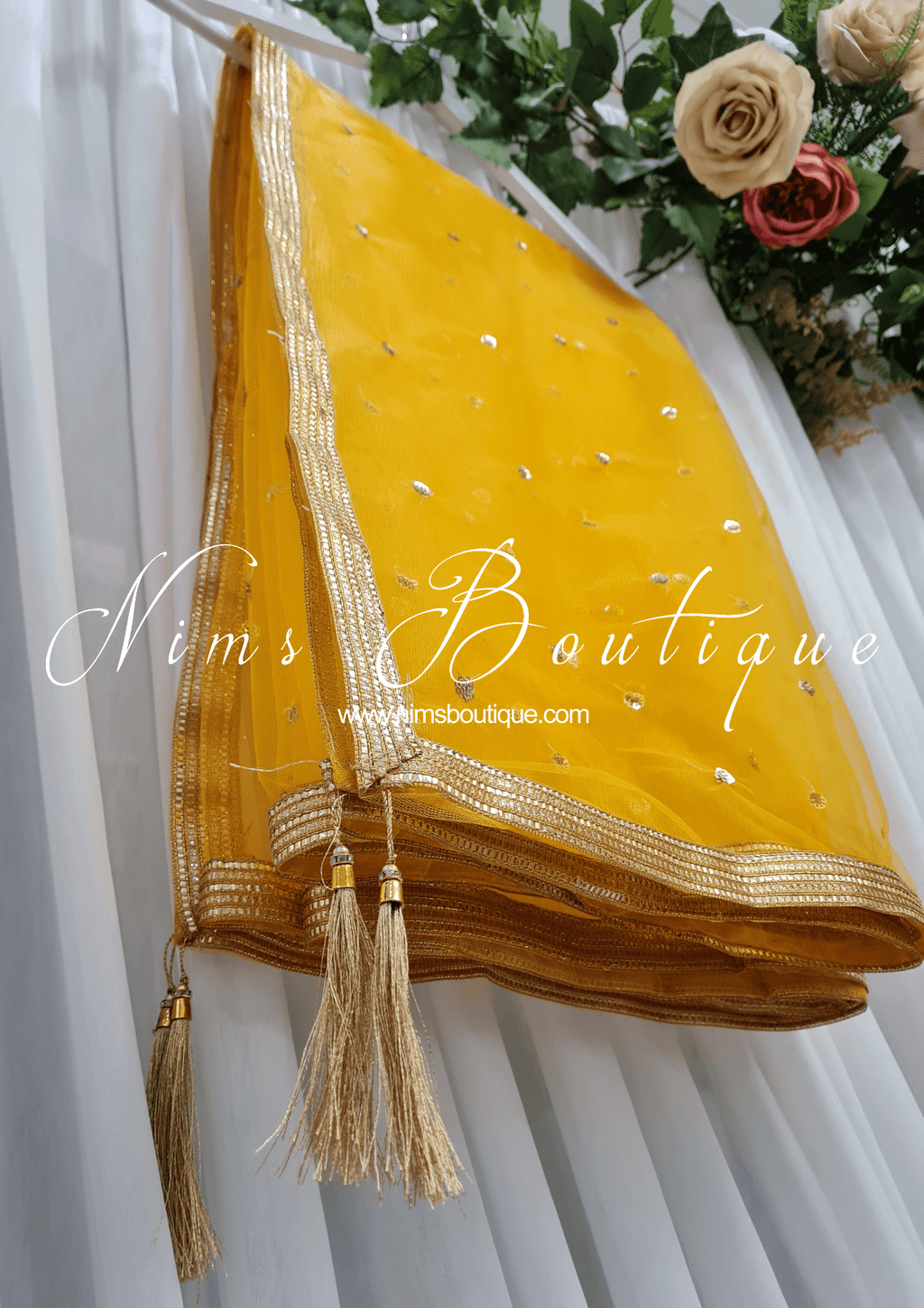 Nims Boutique Dark Yellow Net Sequin Dupatta/Chunni NS9