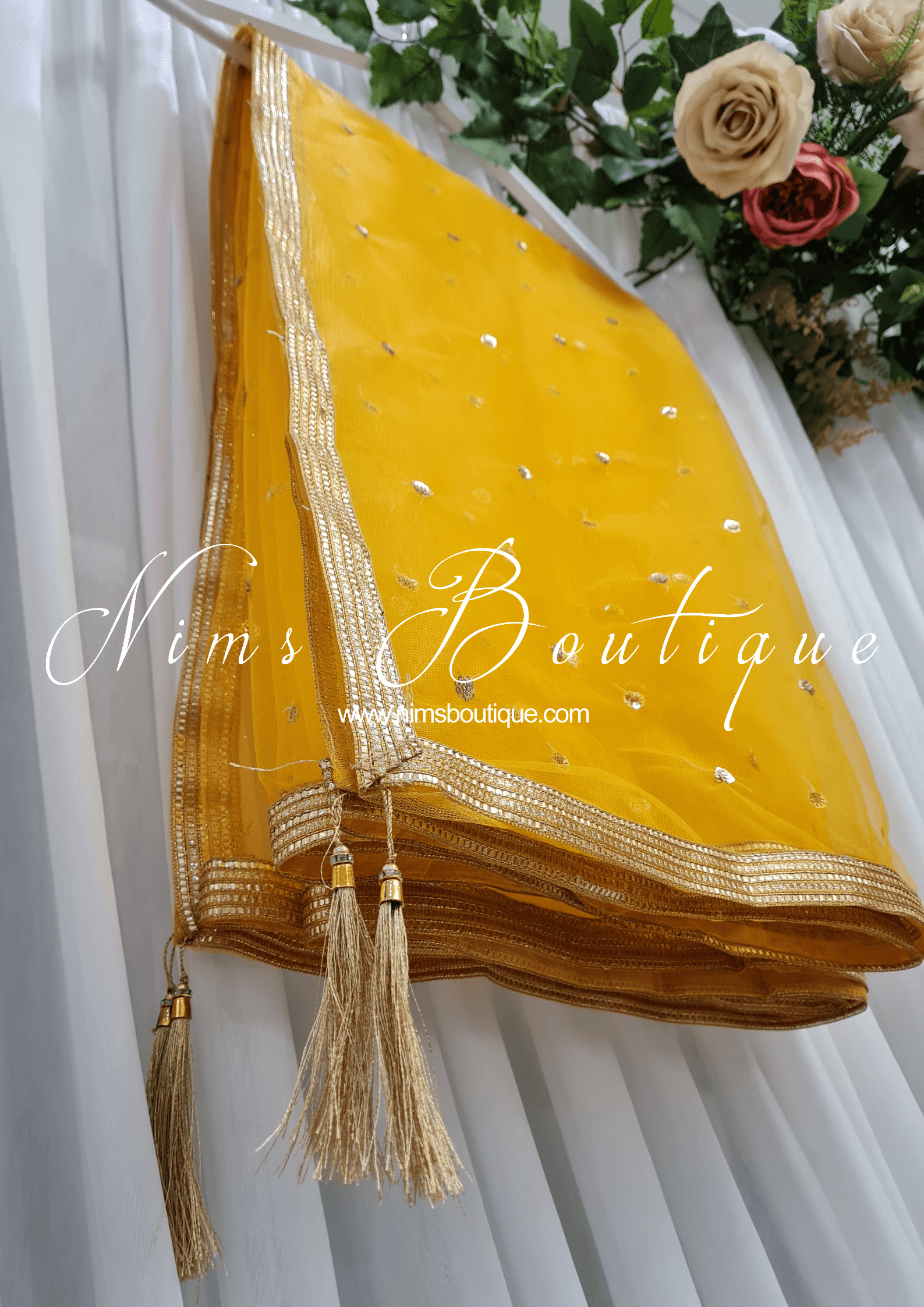 Nims Boutique Dark Yellow Net Sequin Dupatta/Chunni NS9