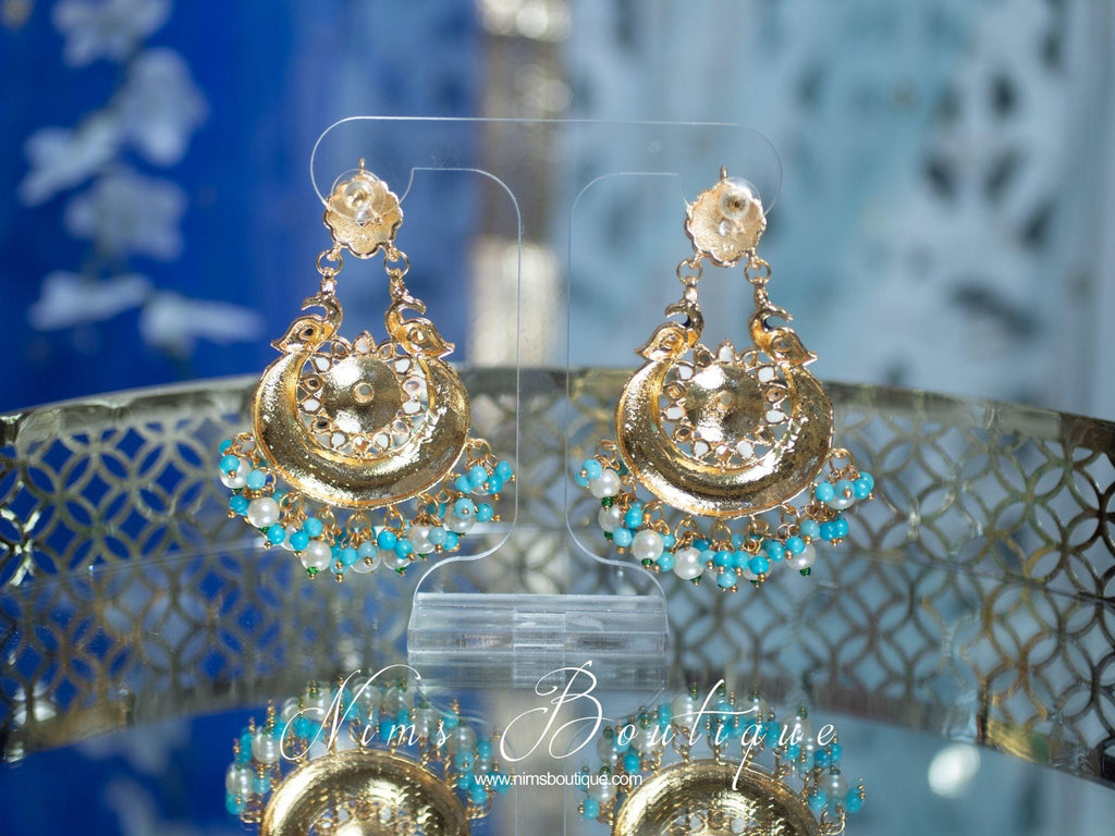 Nims Boutique Moorni Light Turquoise Meenakari Peacock Earrings