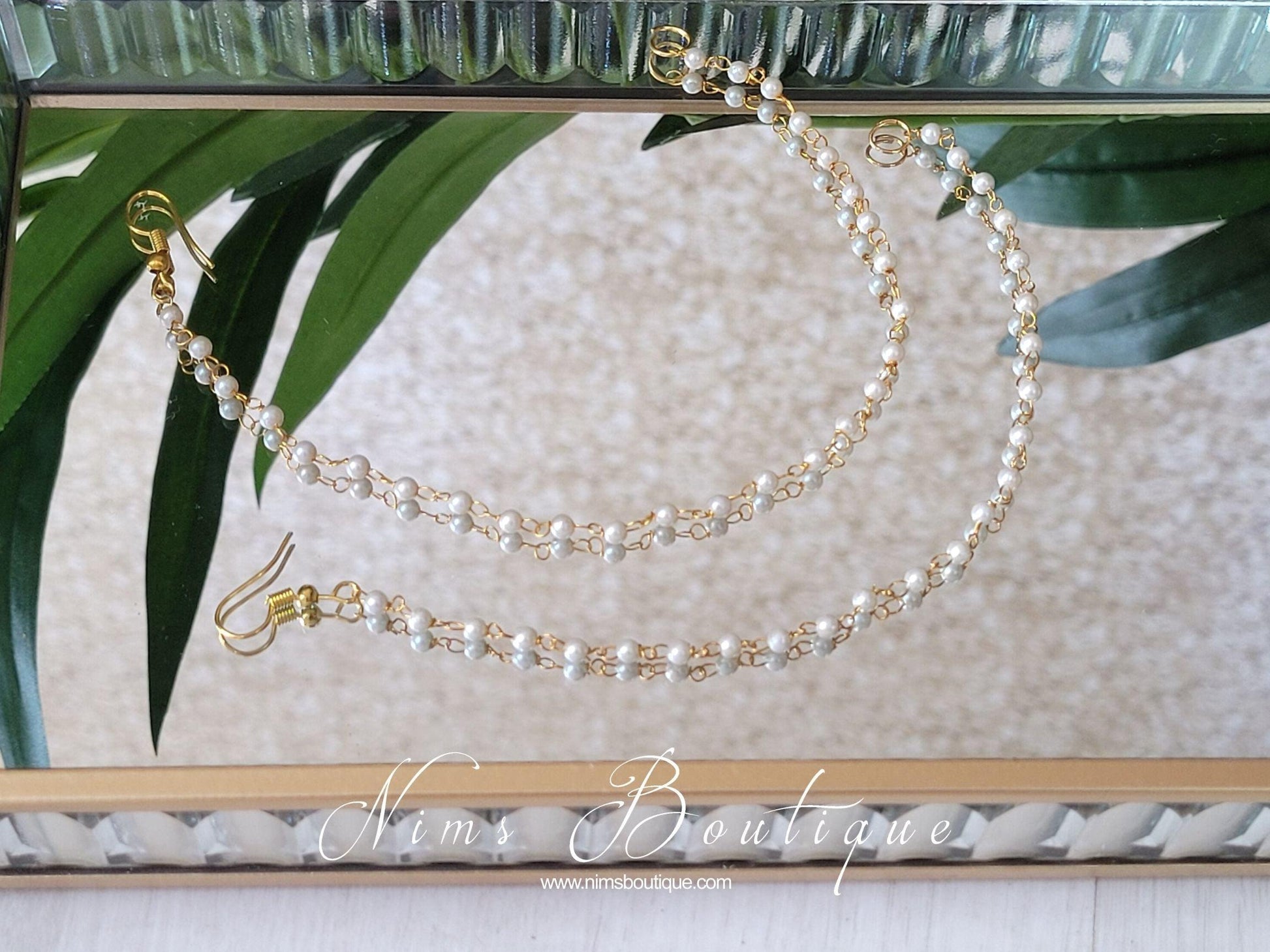 Nims Boutique Gold & Pearl Pair of Earring Chains 1 row