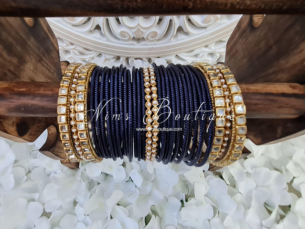 Nims Boutique Navy & Kundan Set of Bangles NV1