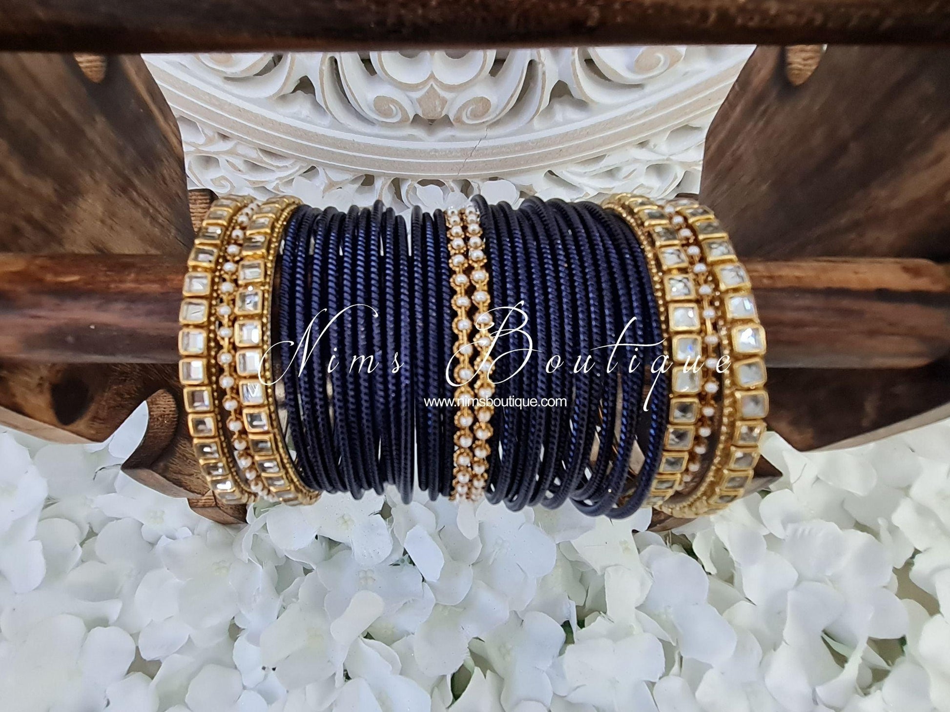 Nims Boutique Navy & Kundan Set of Bangles NV1
