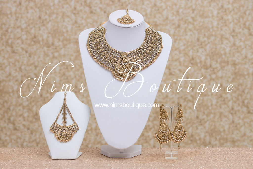 Nims Boutique Waheeda Antique Gold & Gold Bead Bridal Set