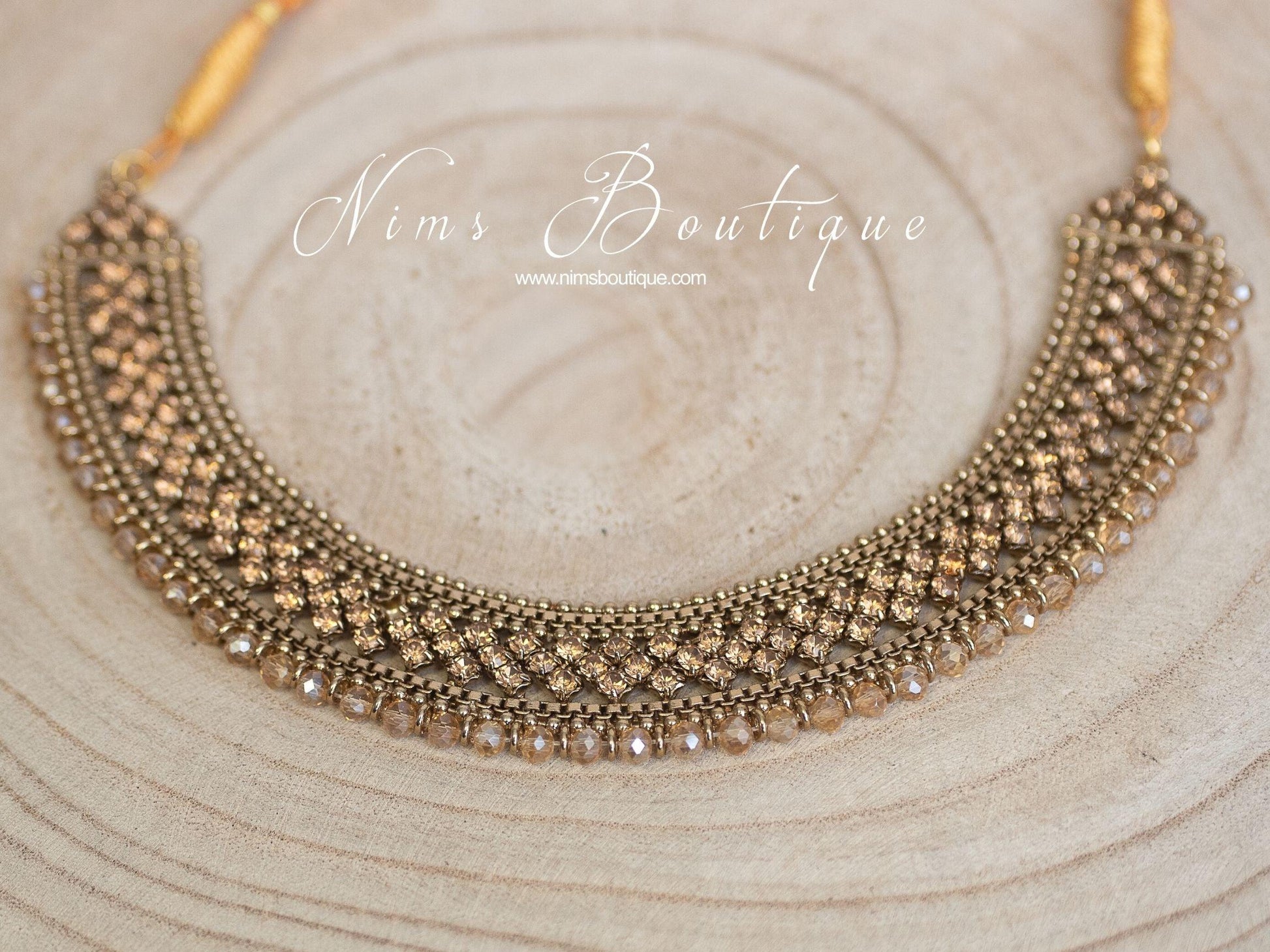 Nims Boutique Statement Royal Gold Stone Necklace