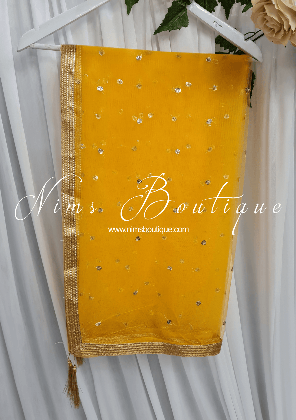 Nims Boutique Dark Yellow Net Sequin Dupatta/Chunni NS9