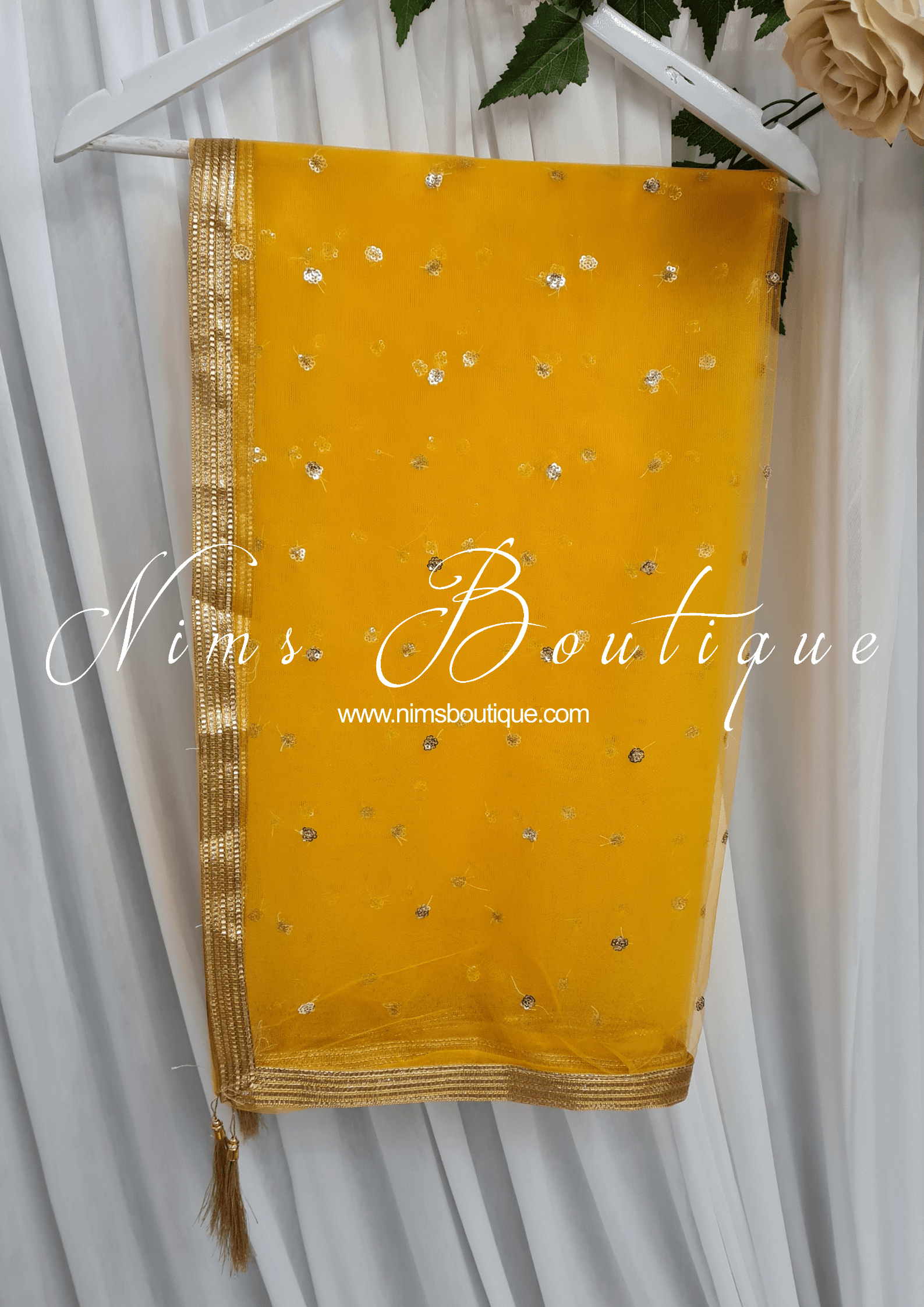 Nims Boutique Dark Yellow Net Sequin Dupatta/Chunni NS9