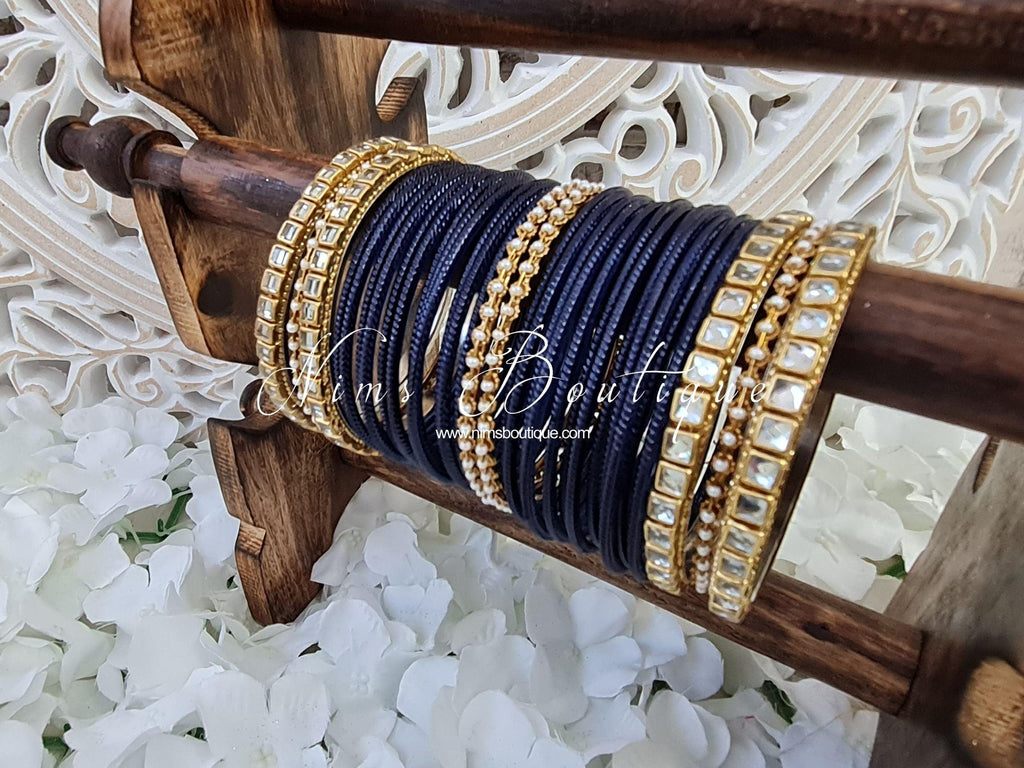 Nims Boutique Navy & Kundan Set of Bangles NV1