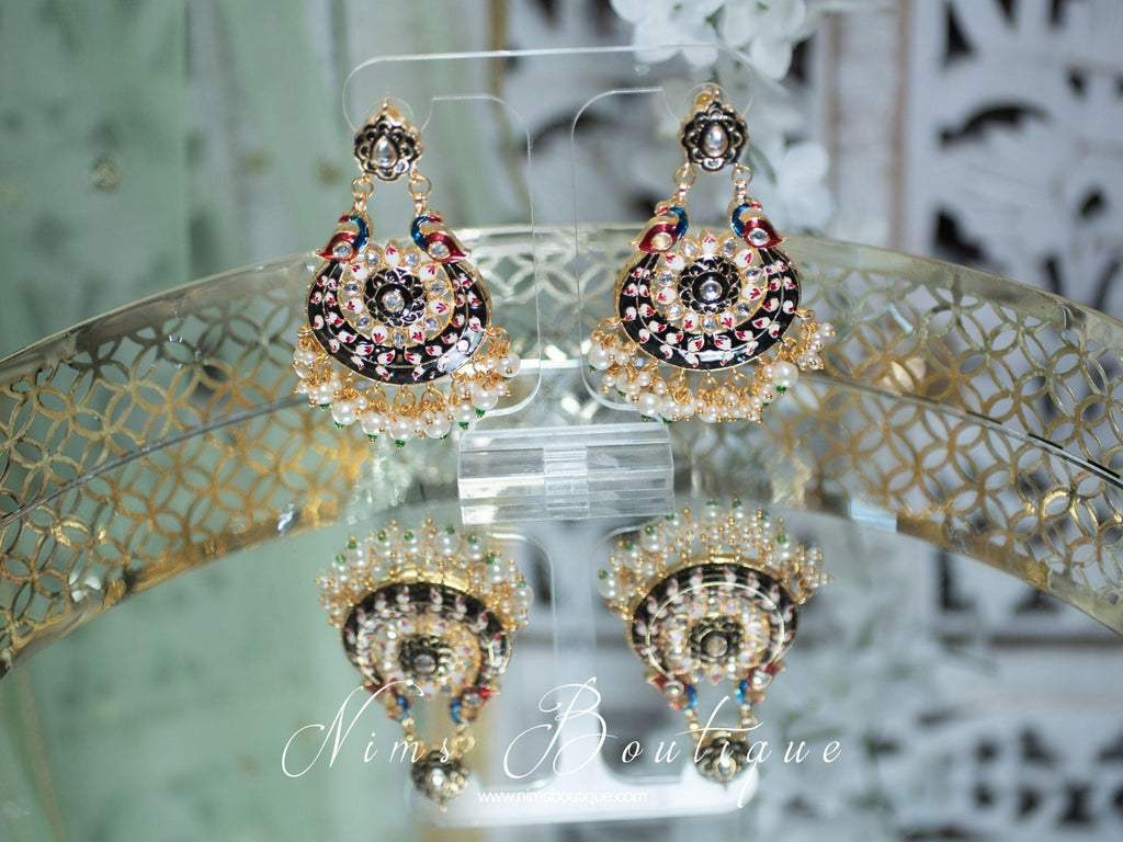 Nims Boutique Moorni Black Meenakari Peacock Earrings