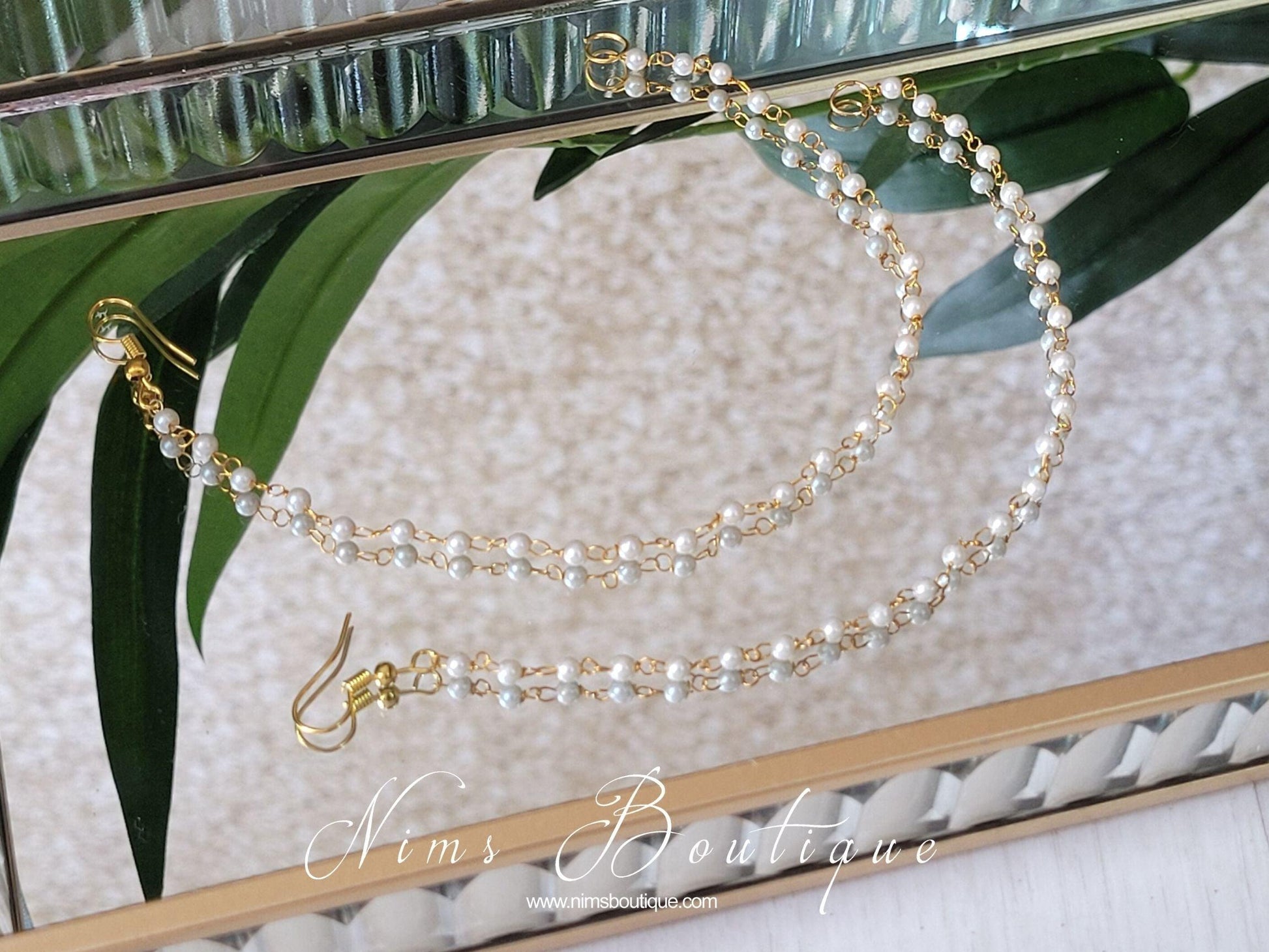 Nims Boutique Gold & Pearl Pair of Earring Chains 1 row
