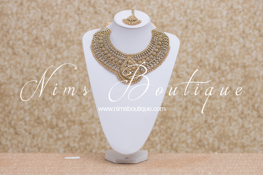 Nims Boutique Waheeda Antique Gold & Gold Bead Bridal Set