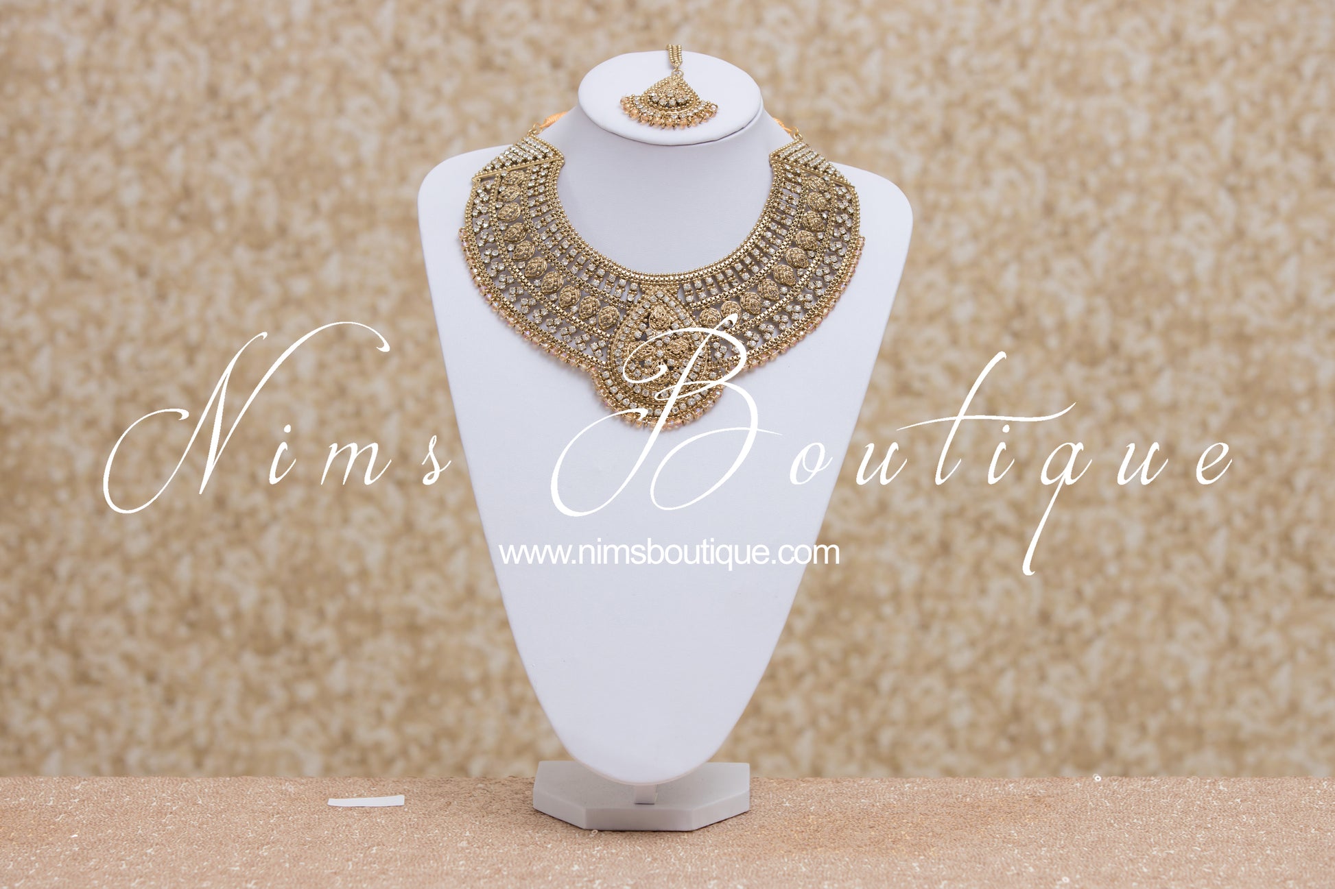 Nims Boutique Waheeda Antique Gold & Gold Bead Bridal Set