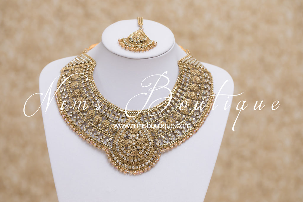 Nims Boutique Waheeda Antique Gold & Gold Bead Bridal Set