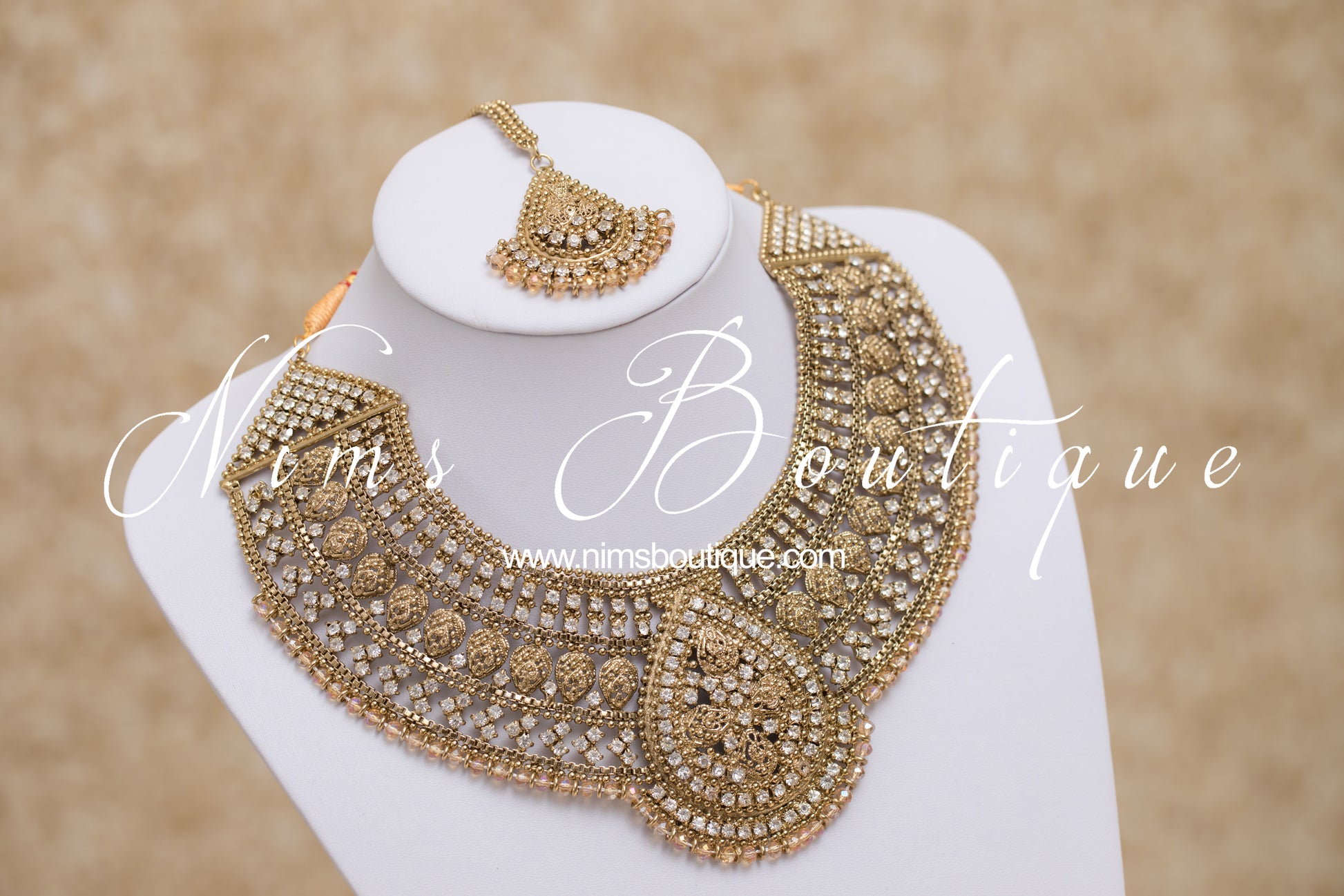 Nims Boutique Waheeda Antique Gold & Gold Bead Bridal Set