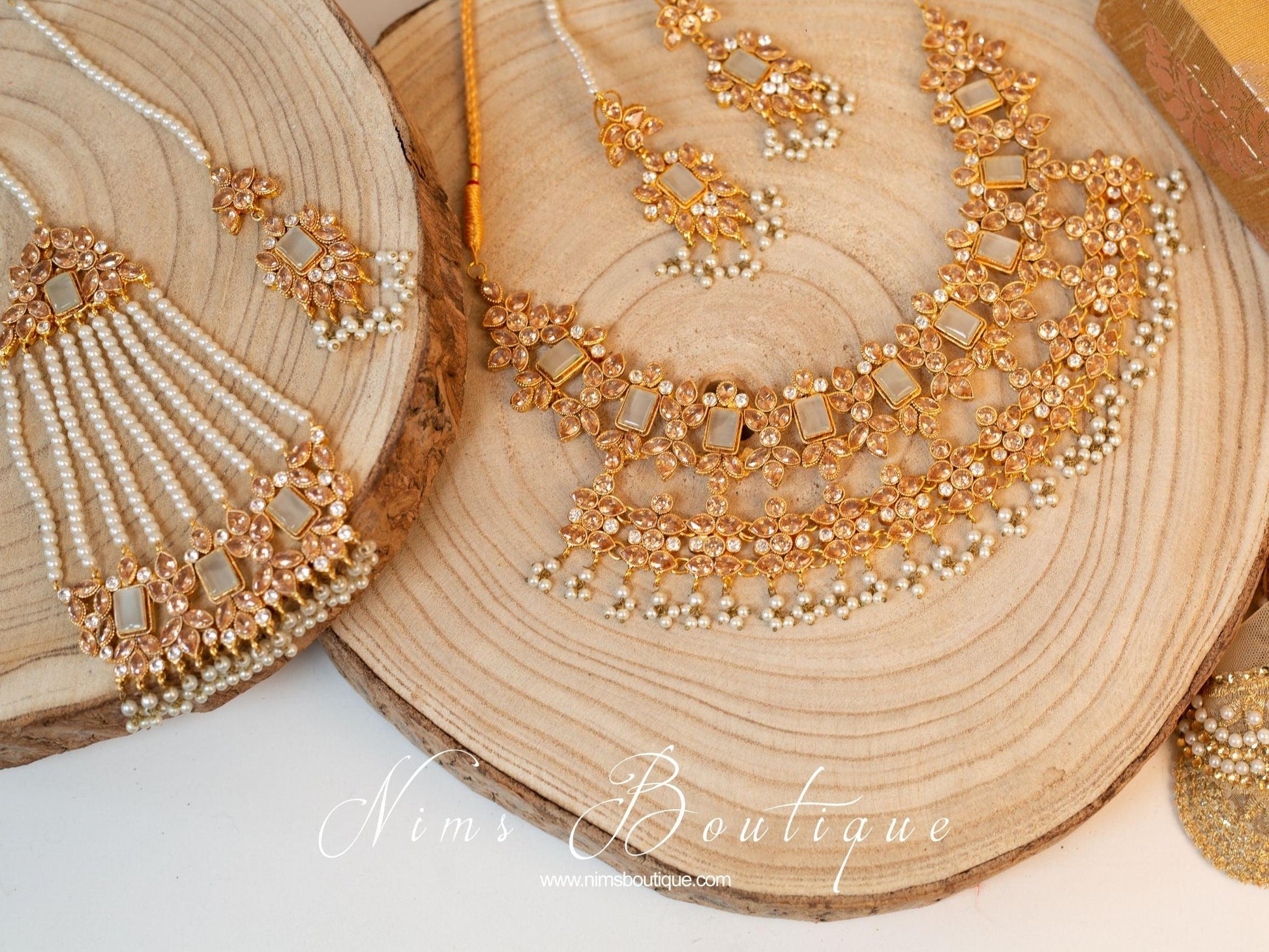 Nims Boutique Pari Maharani Pearl & Gold Set