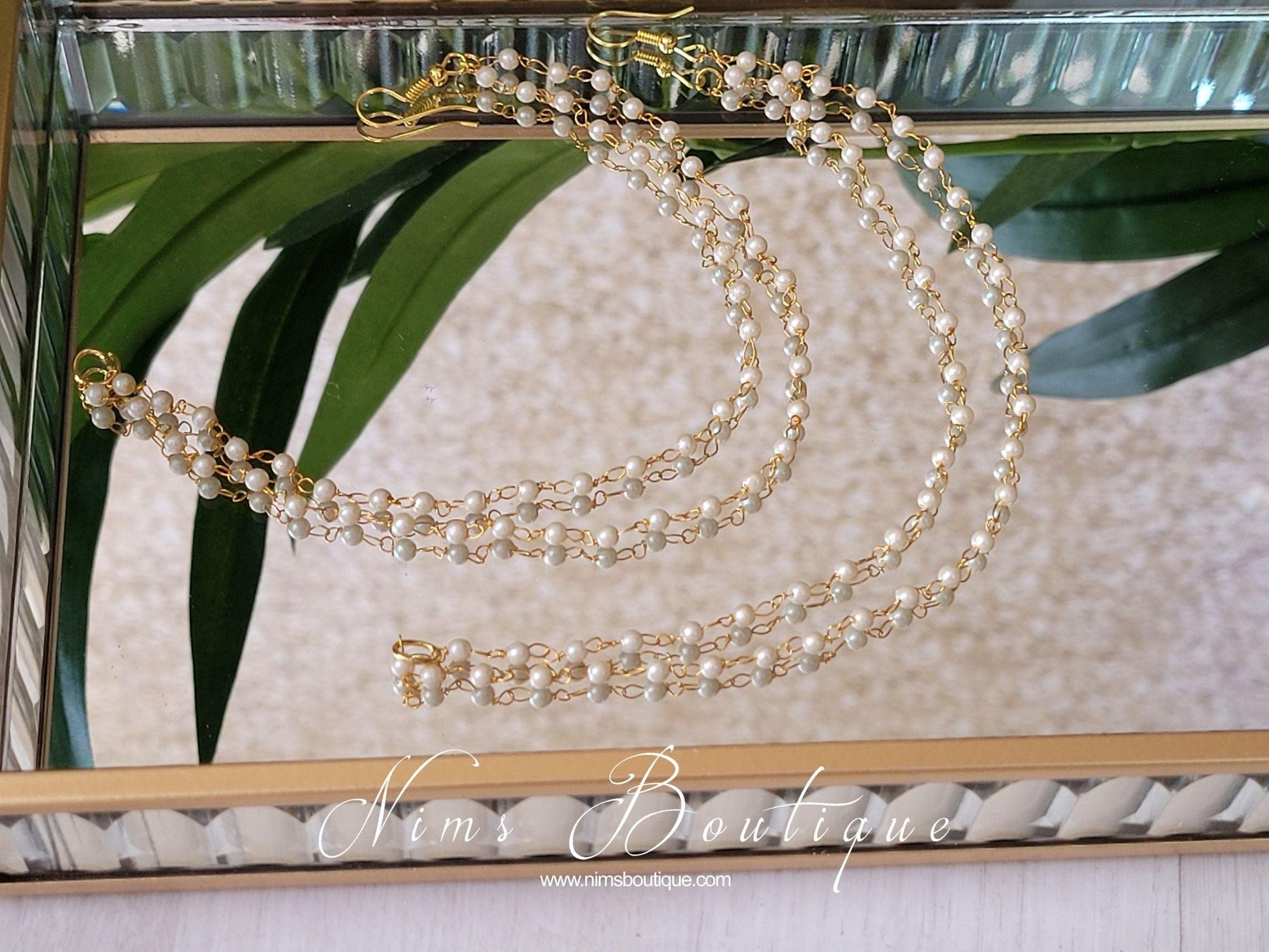 Nims Boutique Gold & Pearl Pair of Earring Chains 2 row