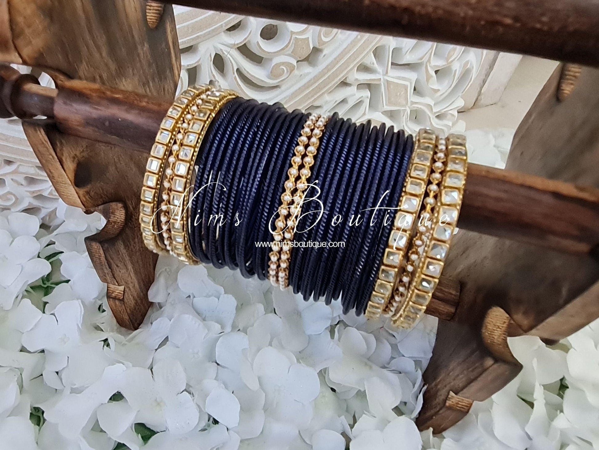 Nims Boutique Navy & Kundan Set of Bangles NV1