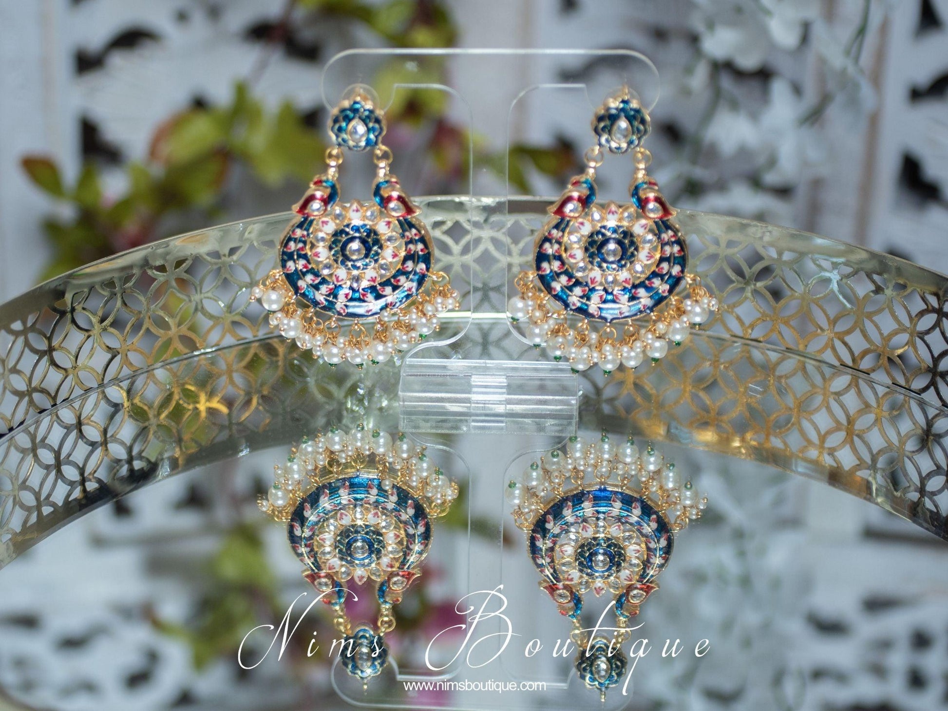 Nims Boutique Moorni Navy Blue Meenakari Peacock Earrings