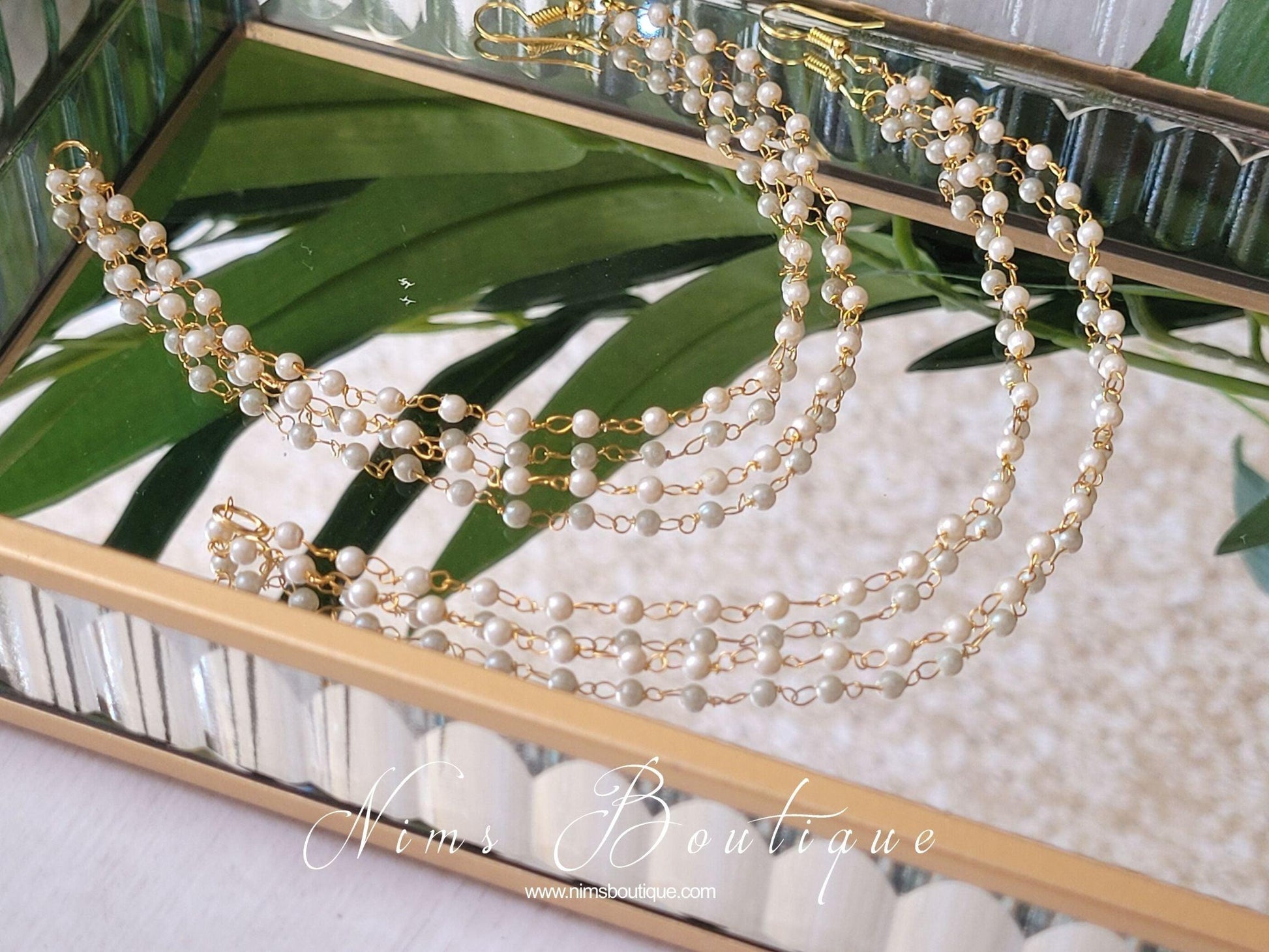 Nims Boutique Gold & Pearl Pair of Earring Chains 2 row