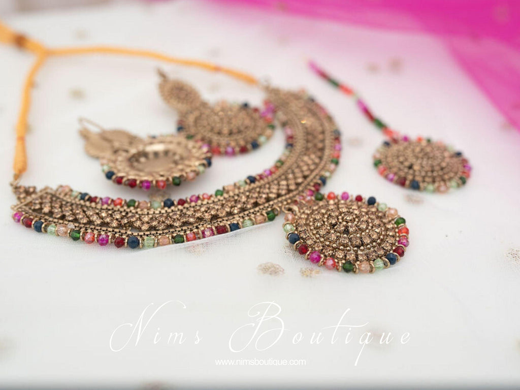 Nims Boutique Classic Royal Multicolour & Gold Stone Set pinks, greens, oranges