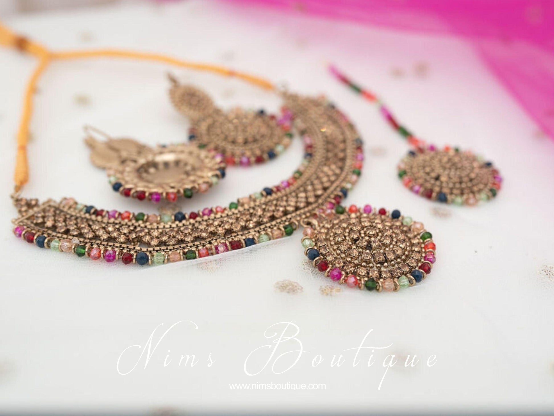 Nims Boutique Classic Royal Multicolour & Gold Stone Set pinks, greens, oranges