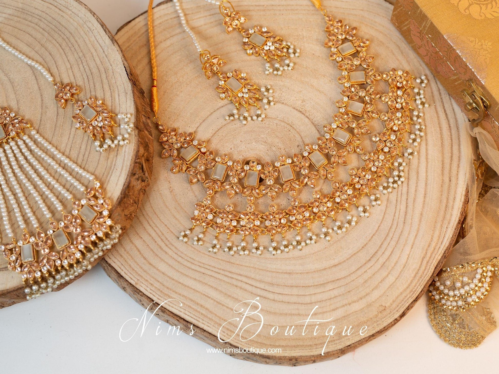 Nims Boutique Pari Maharani Pearl & Gold Set