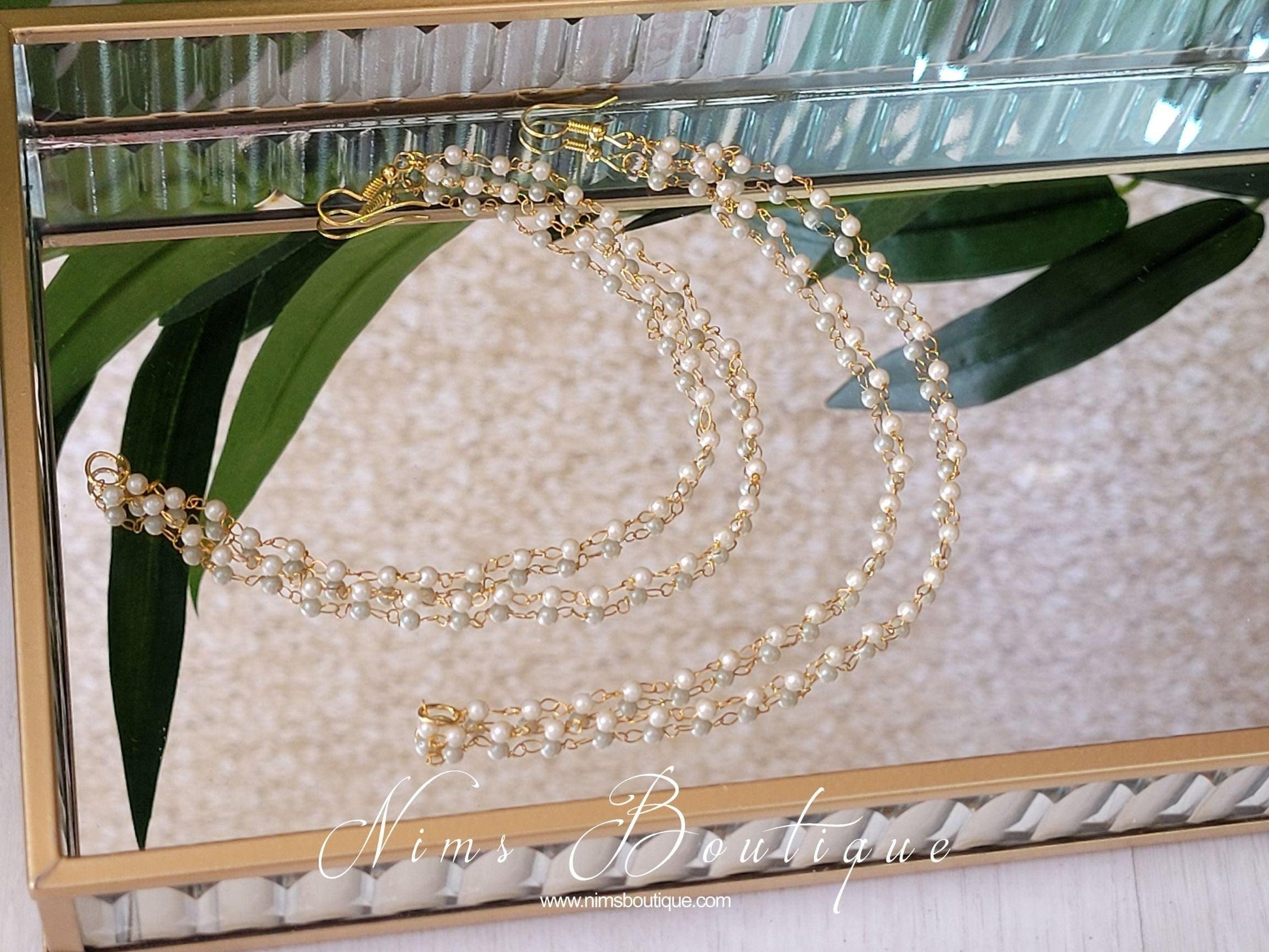 Nims Boutique Gold & Pearl Pair of Earring Chains 2 row