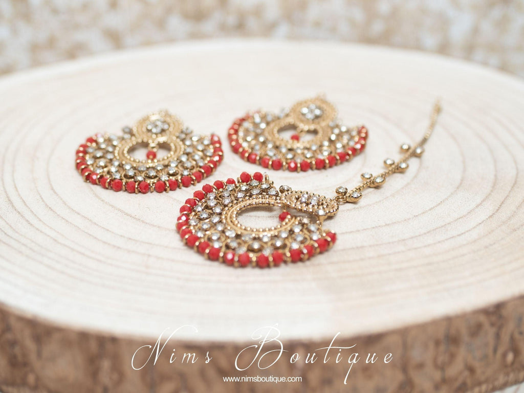 Nims Boutique Royal Red Chand Tikka Set