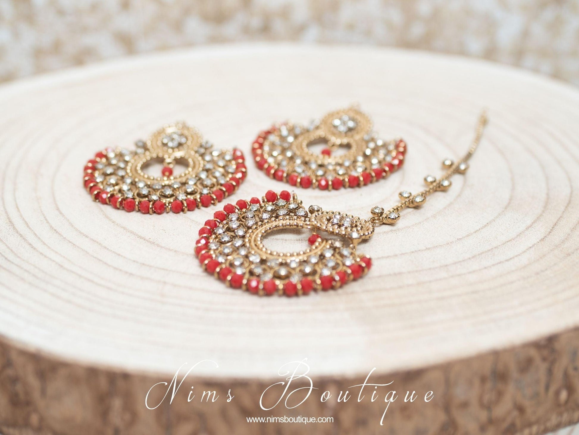 Nims Boutique Royal Red Chand Tikka Set