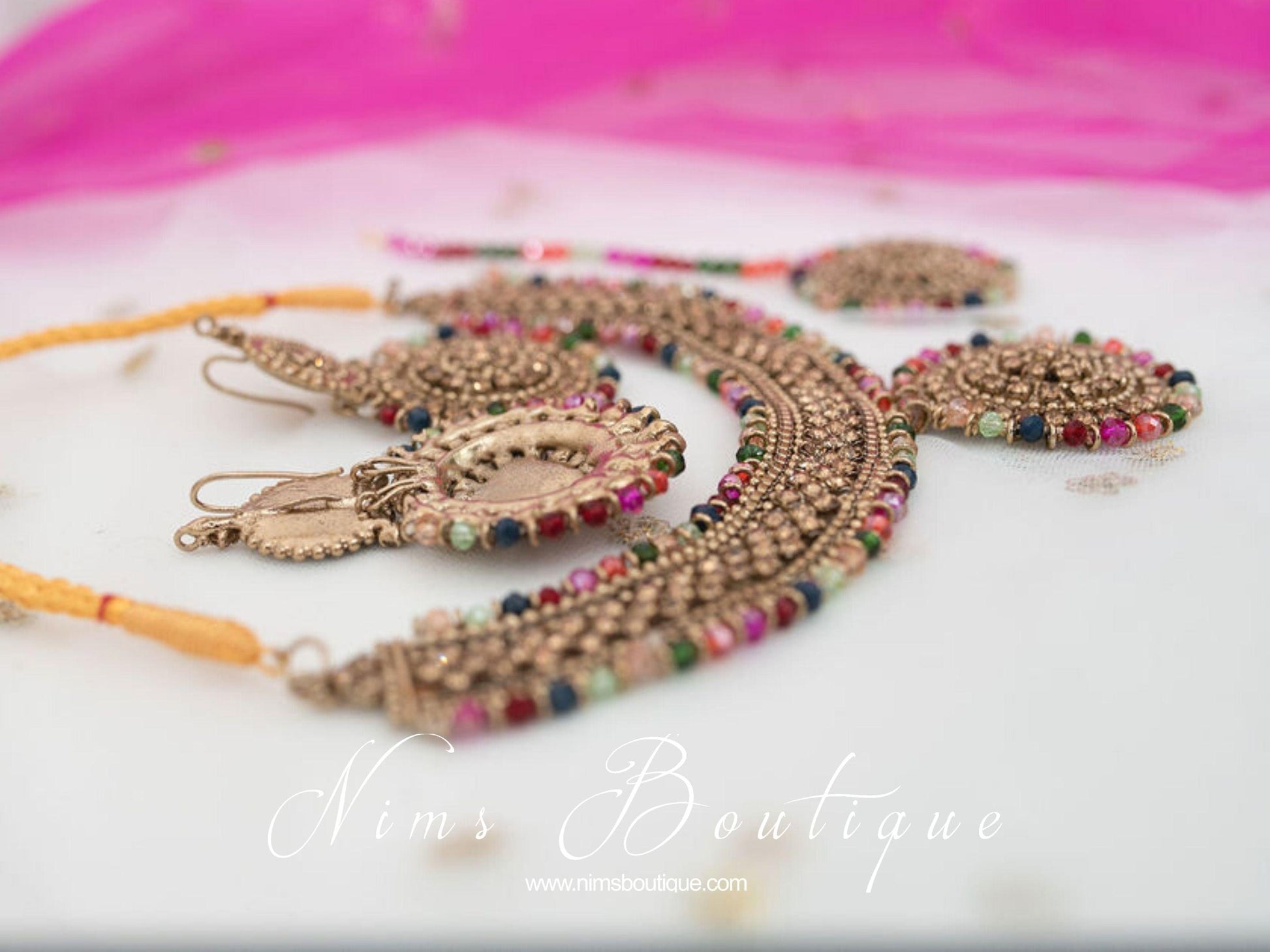 Nims Boutique Classic Royal Multicolour & Gold Stone Set pinks, greens, oranges