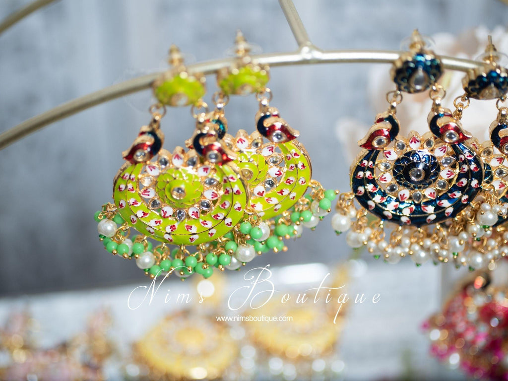 Nims Boutique Moorni Lime Meenakari Peacock Earrings