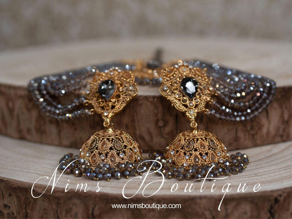 Nims Boutique The NB Maharani Gold & Dark Grey Pearl Chumke