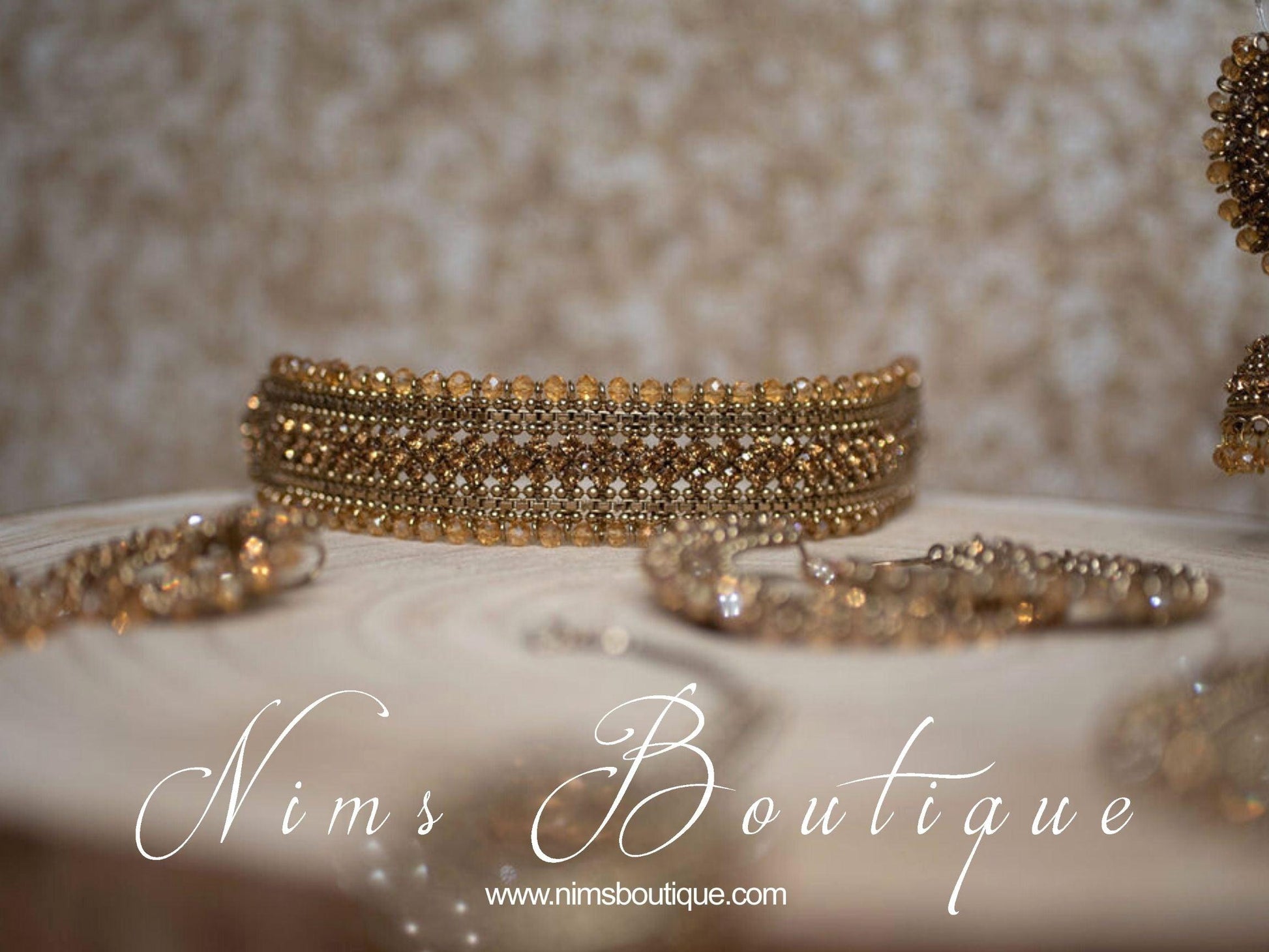 Nims Boutique Celina Antique Gold & Gold Stone Choker Necklace