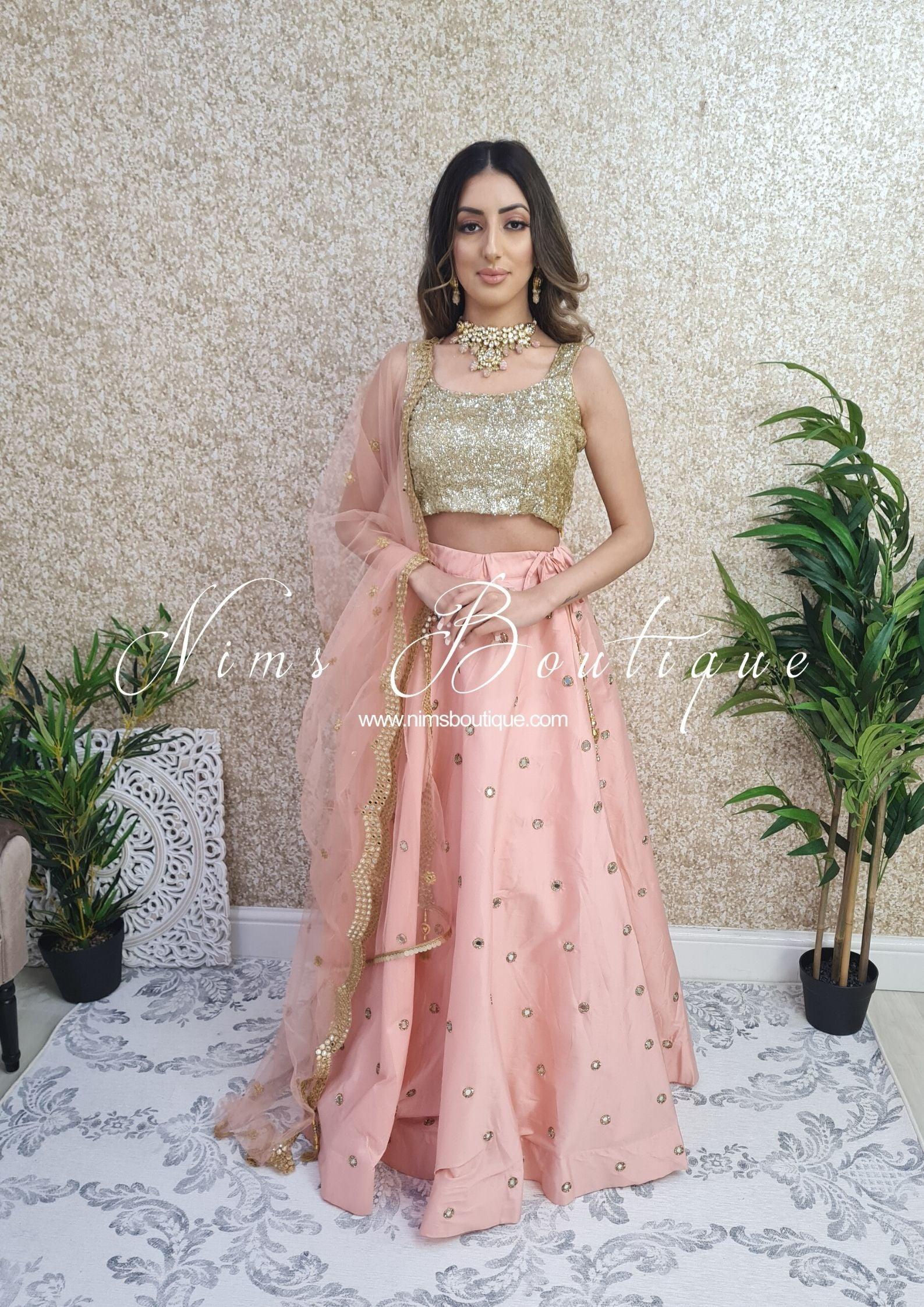 Nims Boutique Rani Luxury Peach Mirror readymade skirt/lehnga sizes 4-22