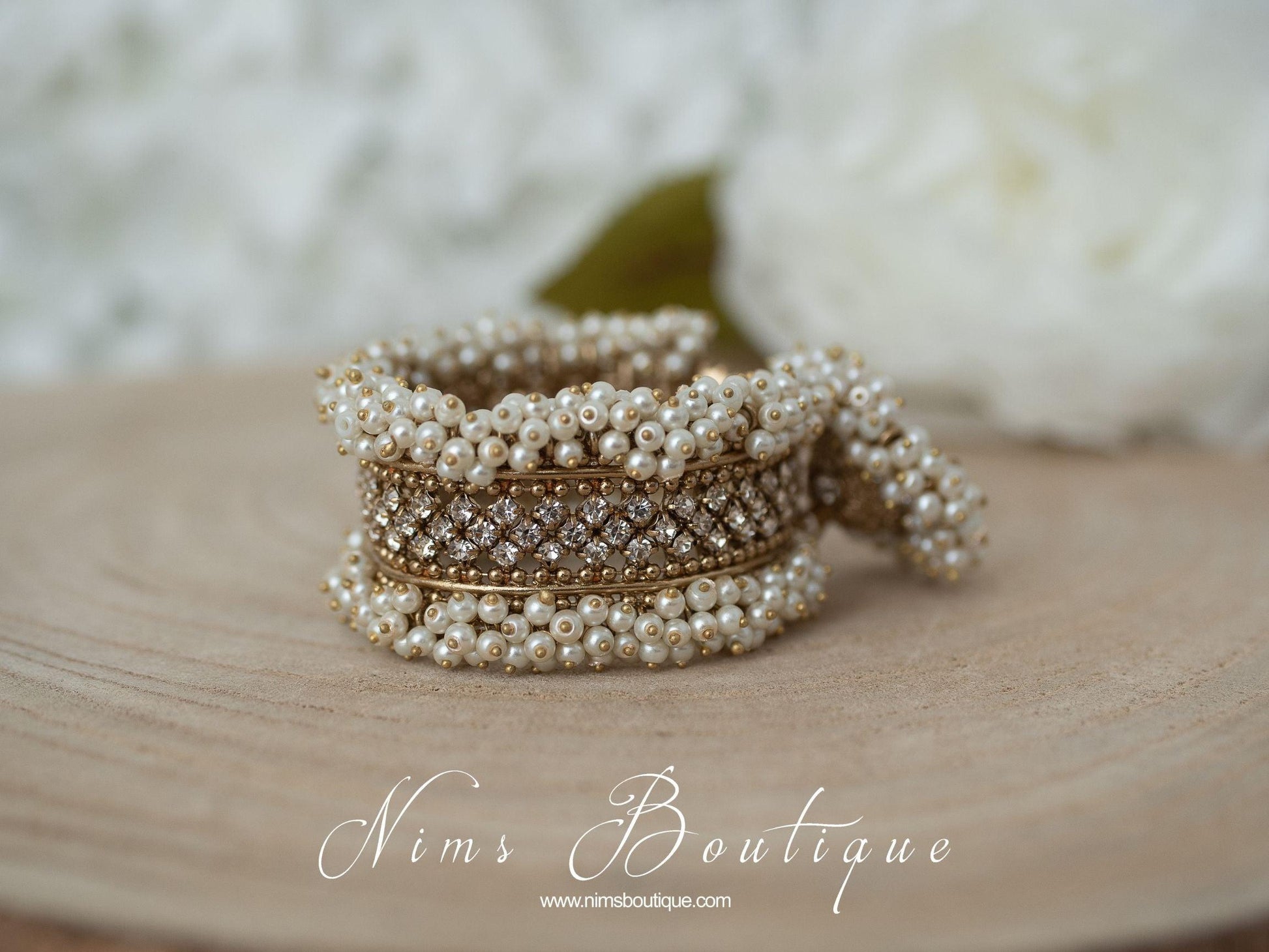 Nims Boutique Royal Pearl Cluster Bracelet with hanging chumka