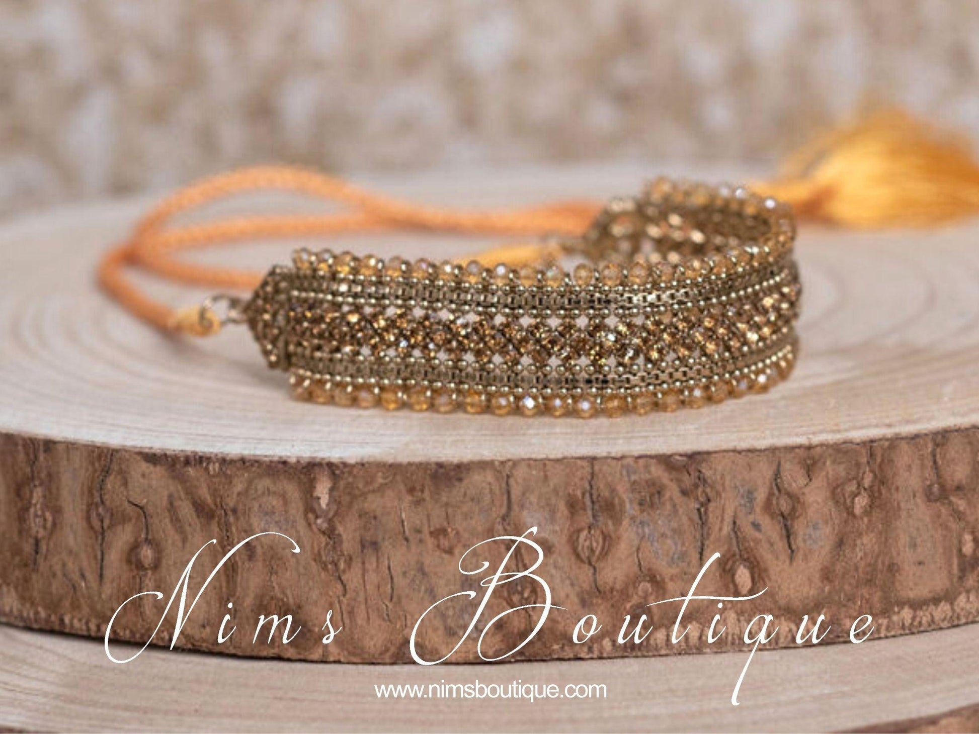 Nims Boutique Celina Antique Gold & Gold Stone Choker Necklace