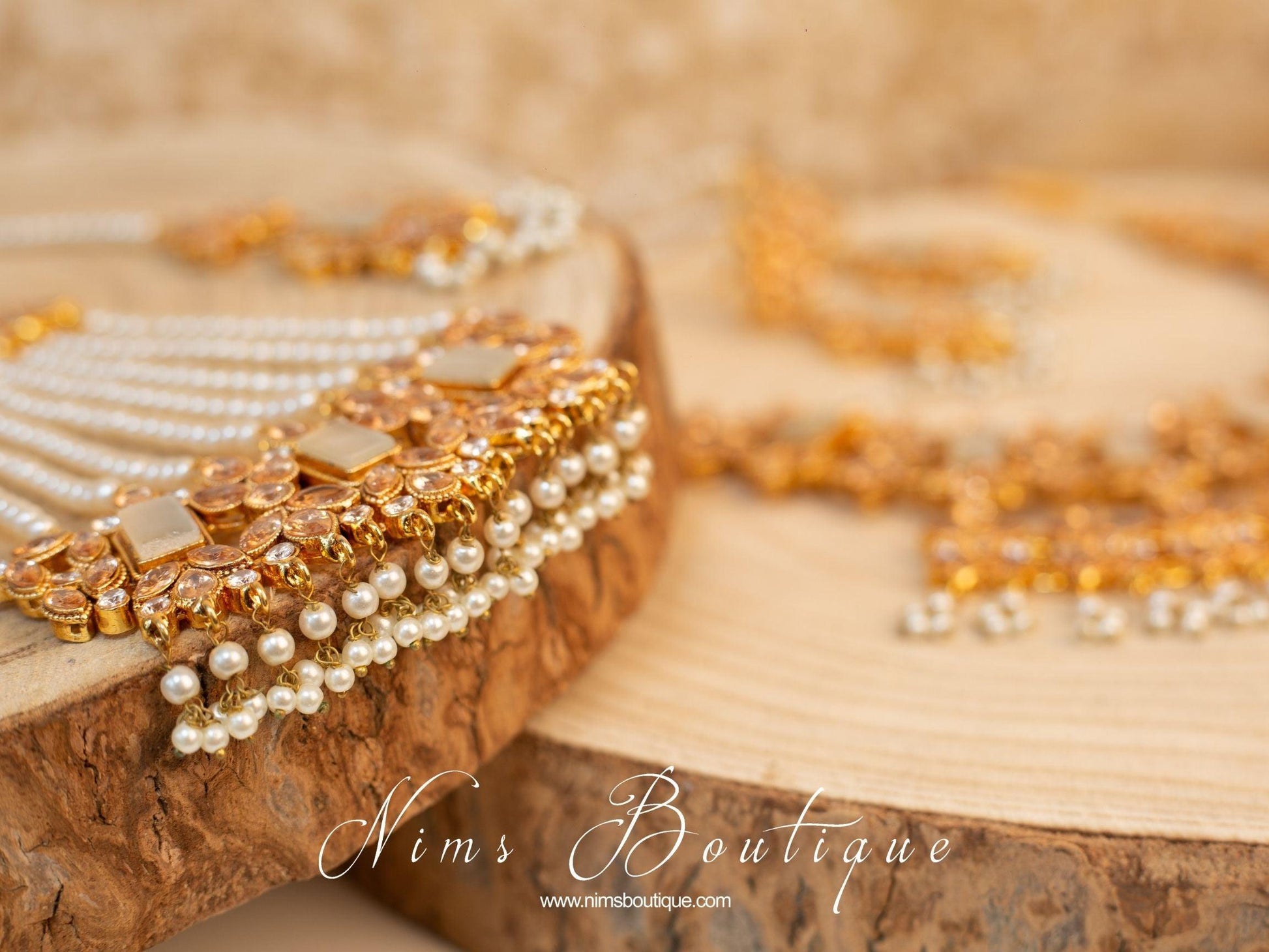 Nims Boutique Pari Maharani Pearl & Gold Set