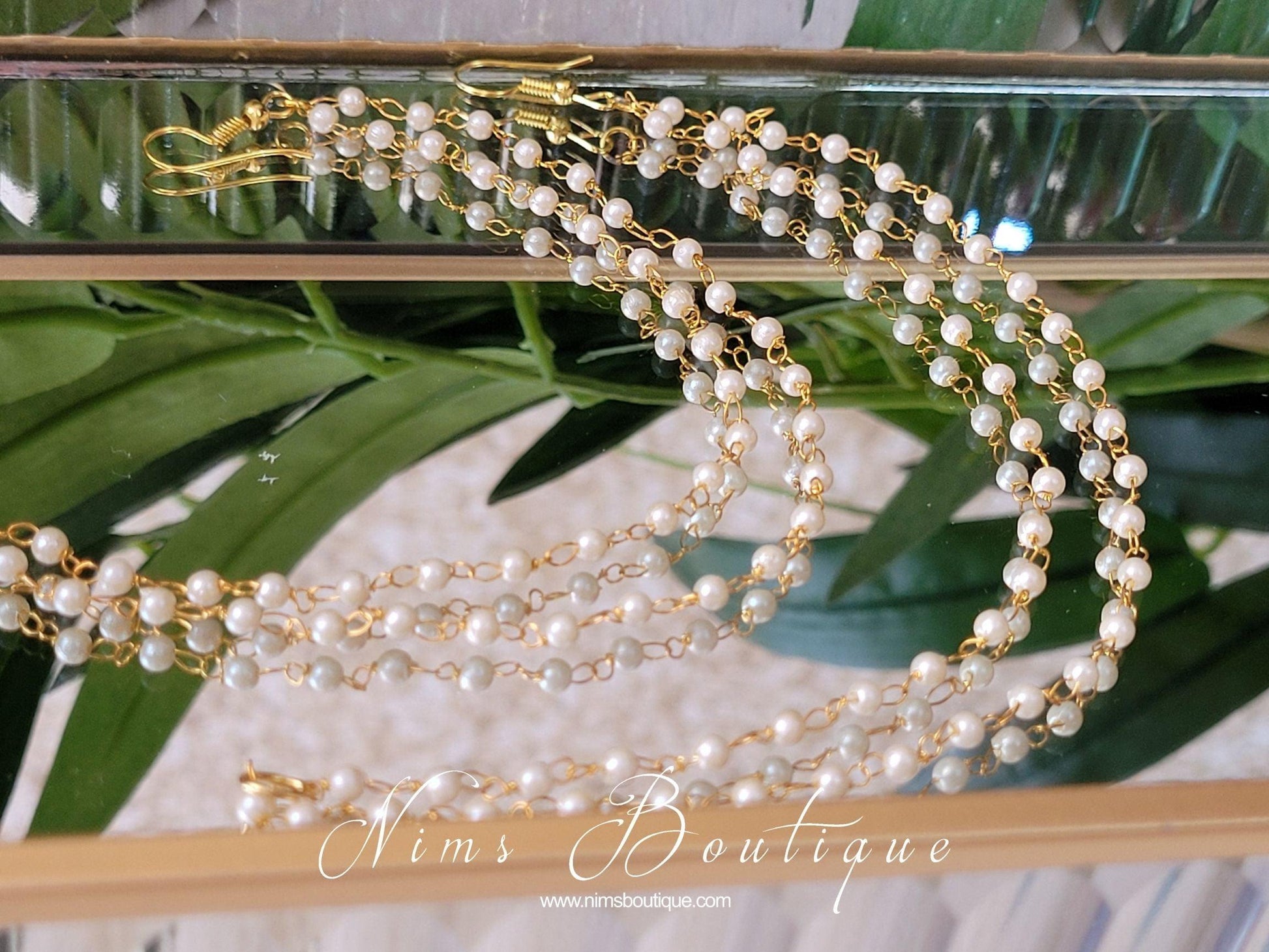 Nims Boutique Gold & Pearl Pair of Earring Chains 2 row