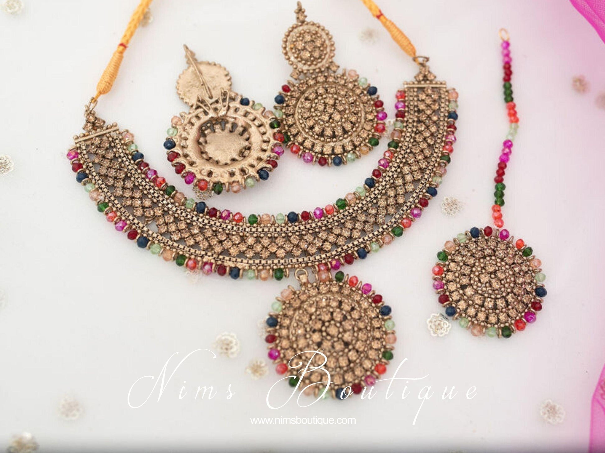 Nims Boutique Classic Royal Multicolour & Gold Stone Set pinks, greens, oranges