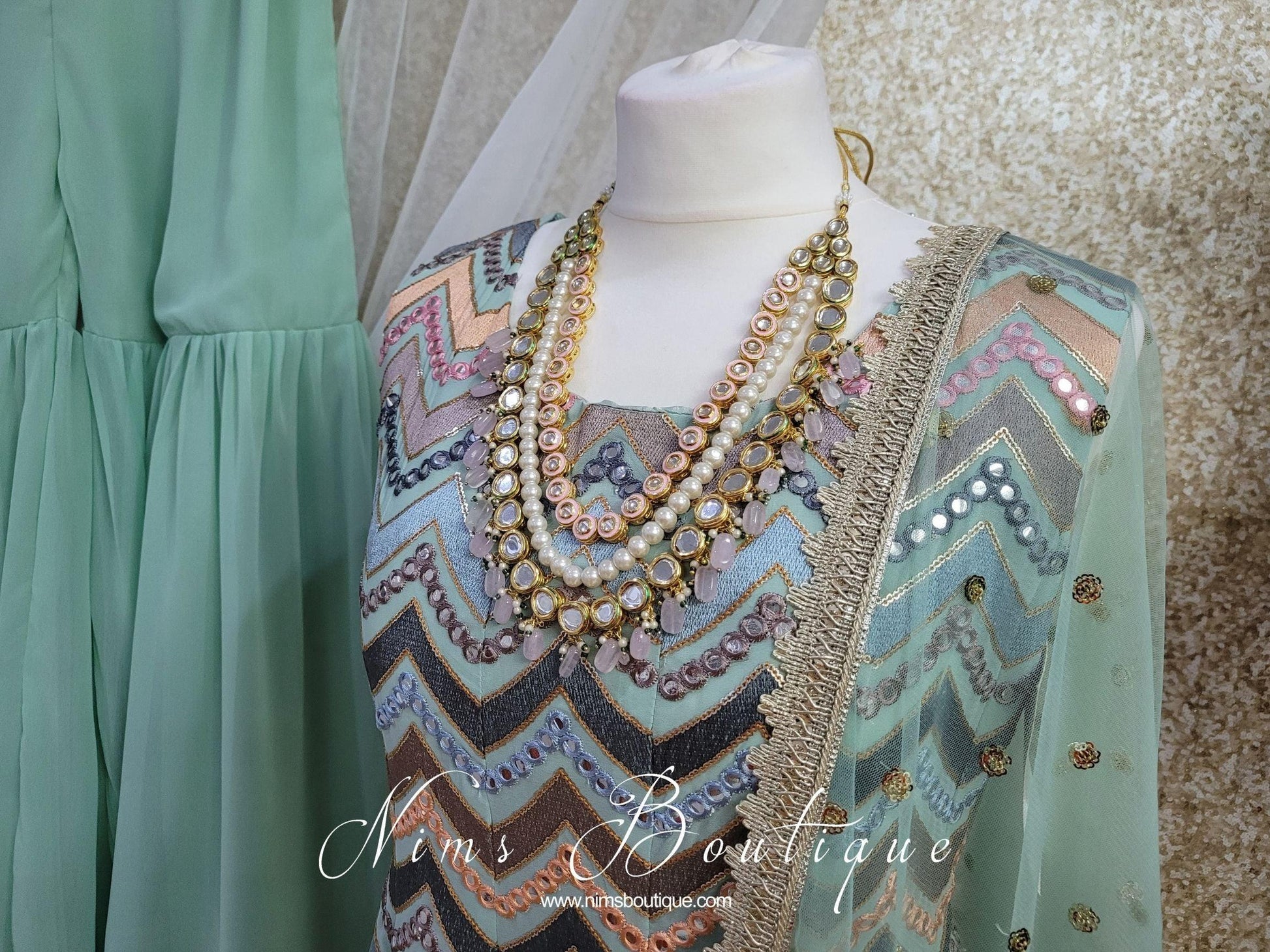 Nims Boutique Myra Blossom Kundan Lilac & Pink Haar Set