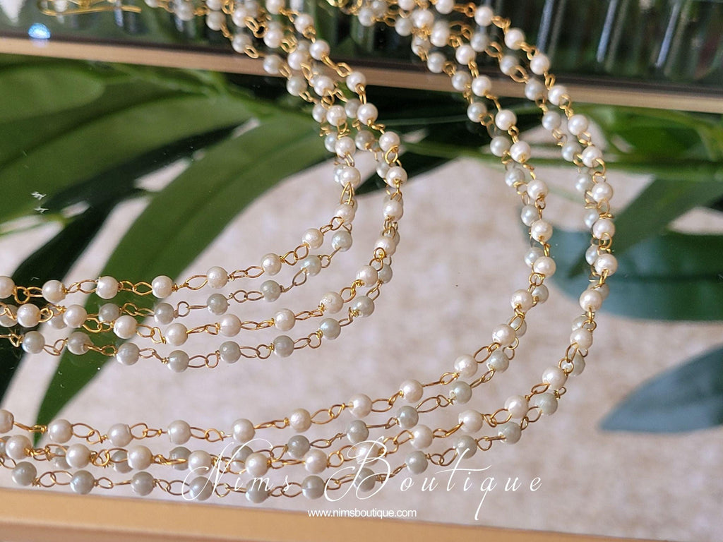 Nims Boutique Gold & Pearl Pair of Earring Chains 2 row