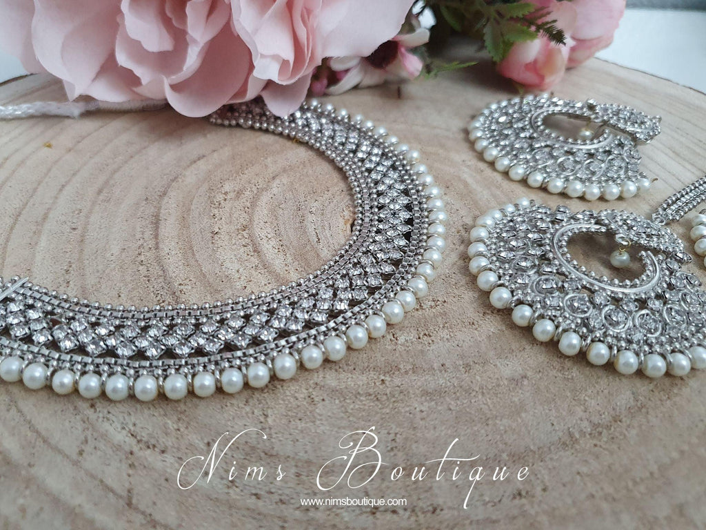 Nims Boutique Statement Royal Silver & Pearl Necklace